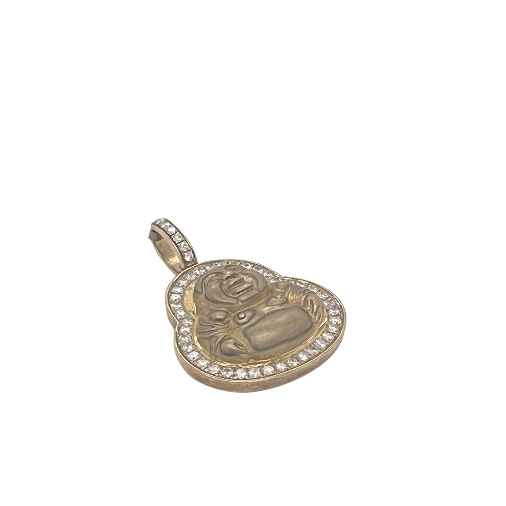 10K Yellow Gold Matte Finish Laughing Buddha Diamond Pendant 0.83 CT 1.4"