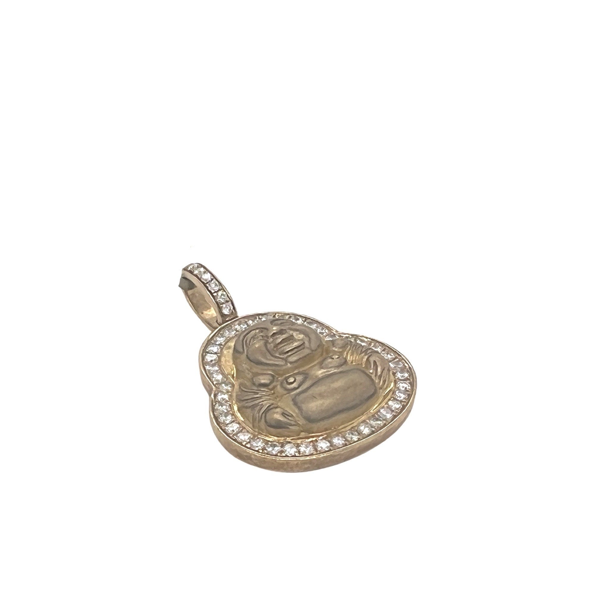 10K Yellow Gold Matte Finish Laughing Buddha Diamond Pendant 0.83 CT 1.4"