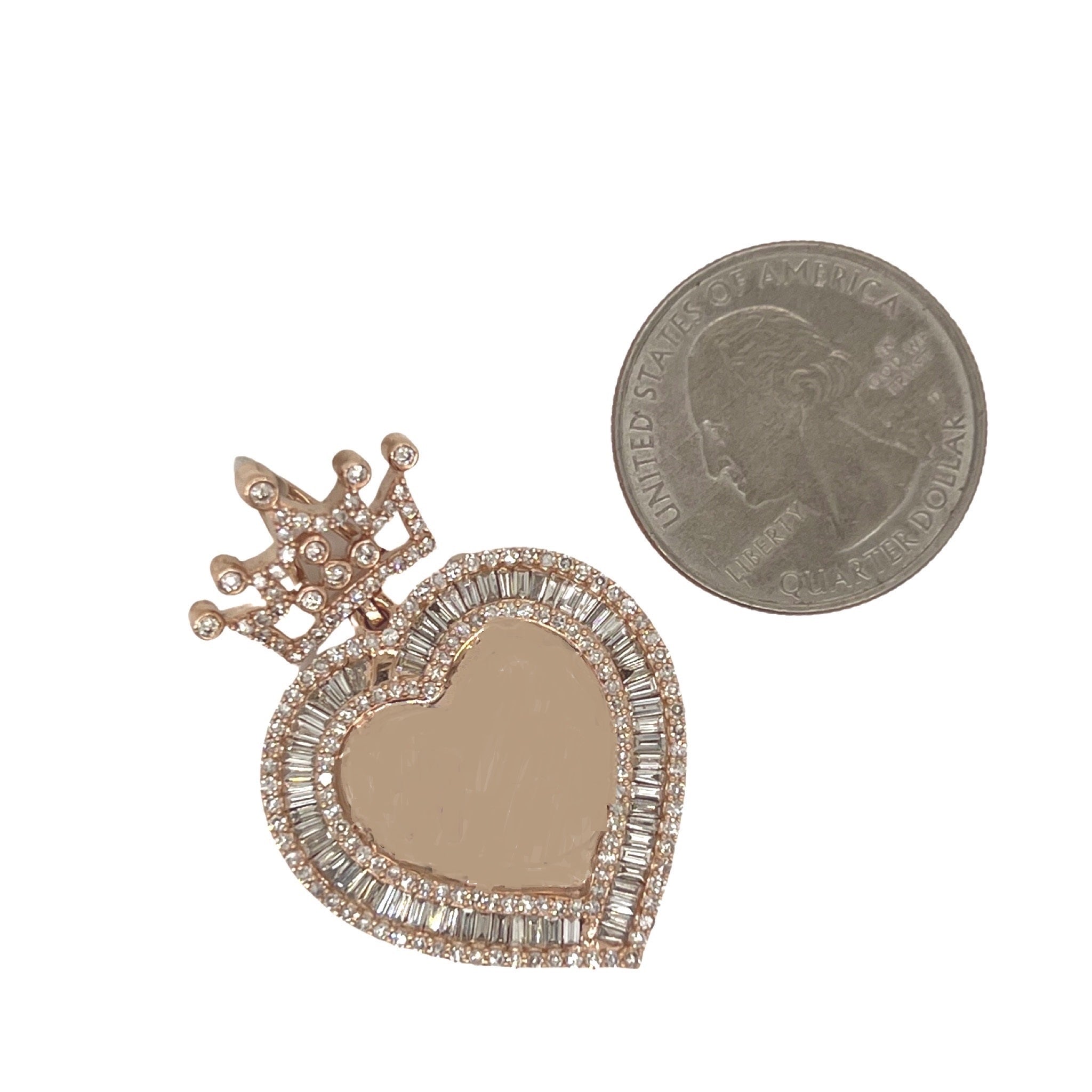 10K Rose Gold Crown Heart Memory Frame Diamond Pendant 2.04 CT 1.6"