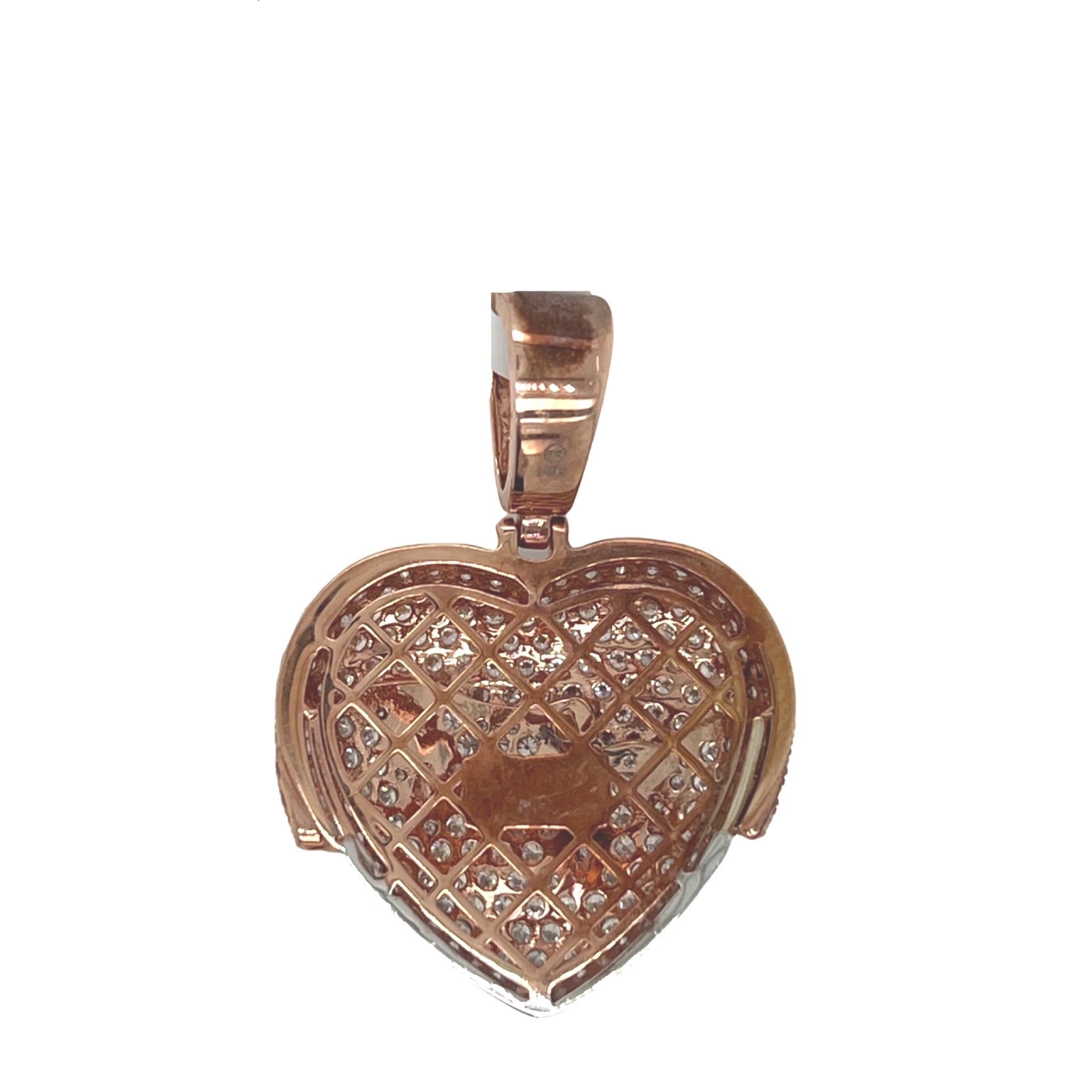 10K Two-Tone Gold Puffed Dripping Heart VS Diamond Pendant 4.0 CT 1.5"