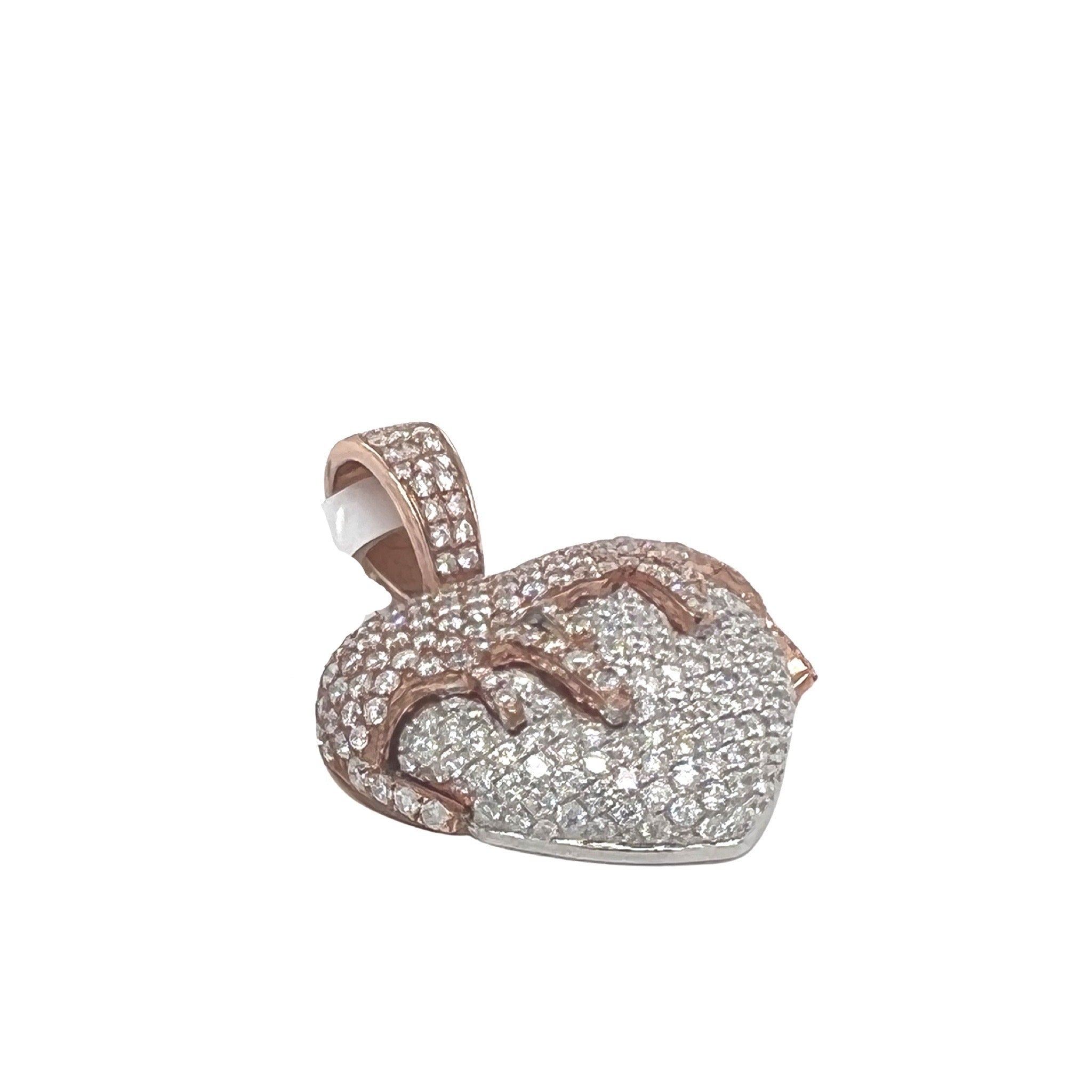 10K Two-Tone Gold Puffed Dripping Heart VS Diamond Pendant 4.0 CT 1.5"