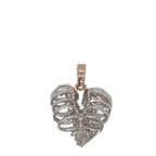 14K Two-Tone Gold Skeleton Broken Heart Diamond Pendant 1.29 CT 1.35"