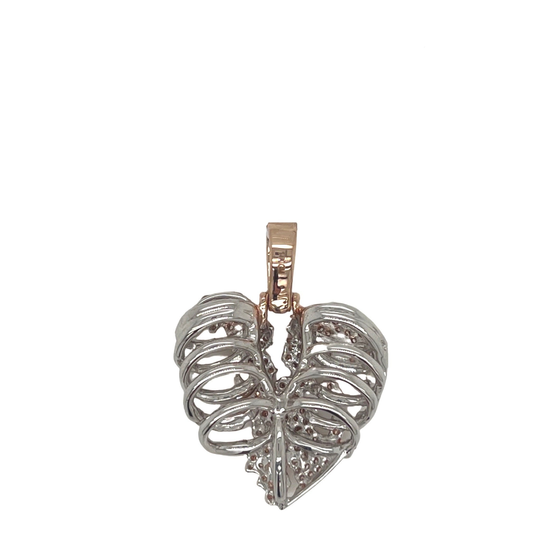 14K Two-Tone Gold Skeleton Broken Heart Diamond Pendant 1.29 CT 1.35"