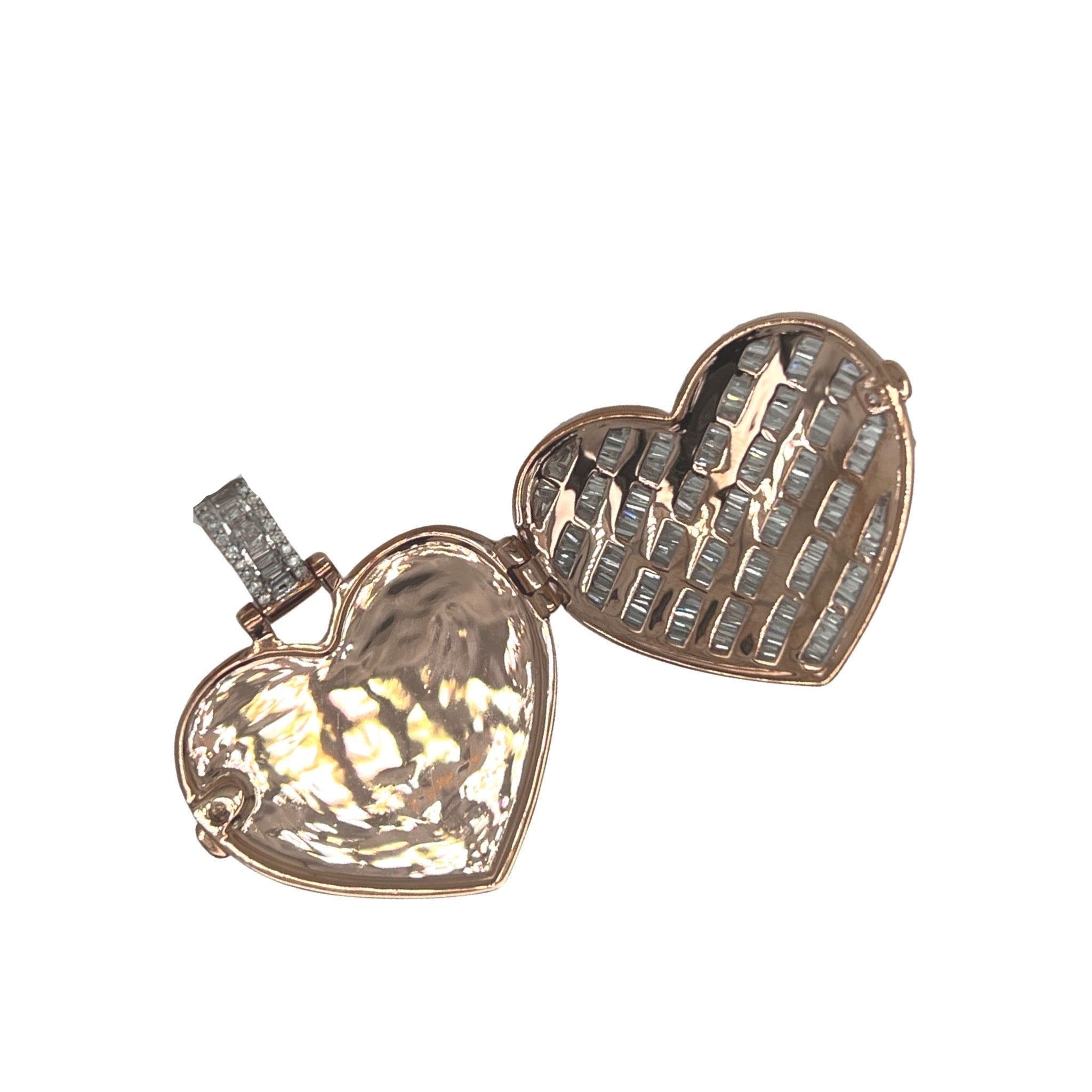 10K Rose Gold Heart Locket Memory Diamond Pendant 2.52 CT 1.35"