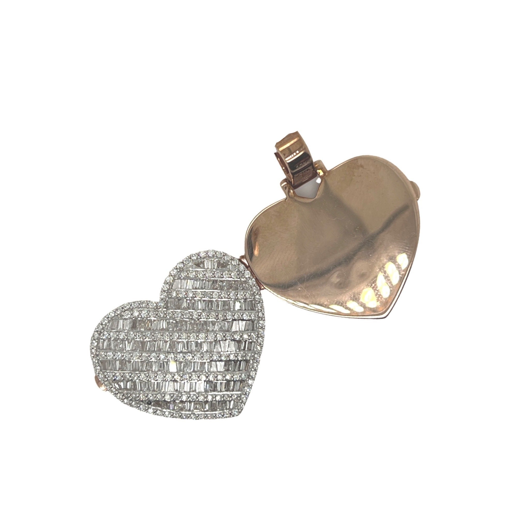 10K Rose Gold Heart Locket Memory Diamond Pendant 2.52 CT 1.35"