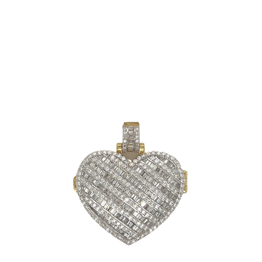 10K Yellow Gold Heart Locket Memory Diamond Pendant 2.75 CT 1.35"