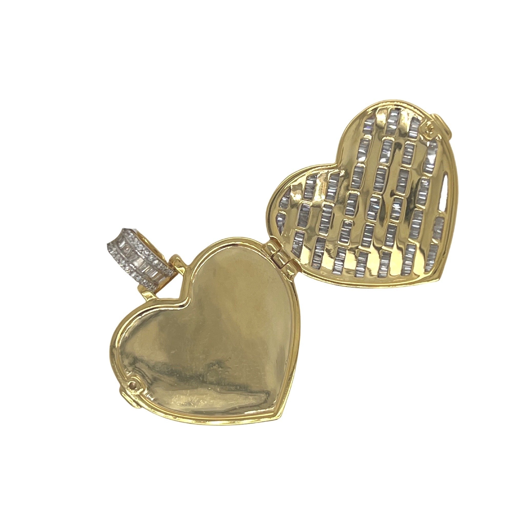 10K Yellow Gold Heart Locket Memory Diamond Pendant 2.75 CT 1.35"