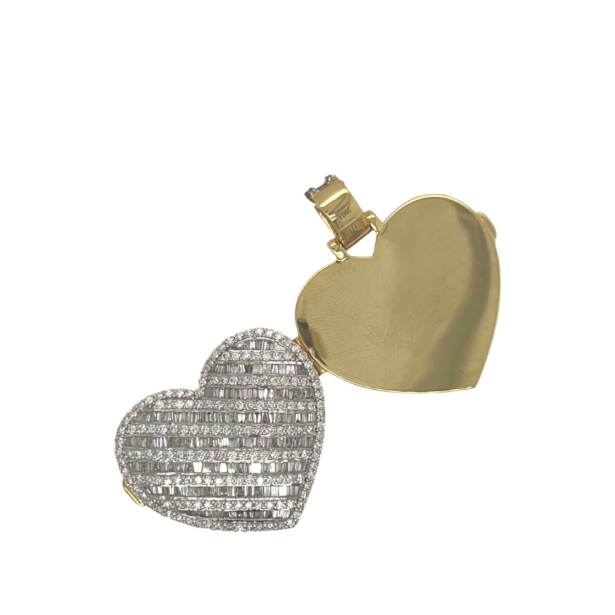 10K Yellow Gold Heart Locket Memory Diamond Pendant 2.75 CT 1.35"