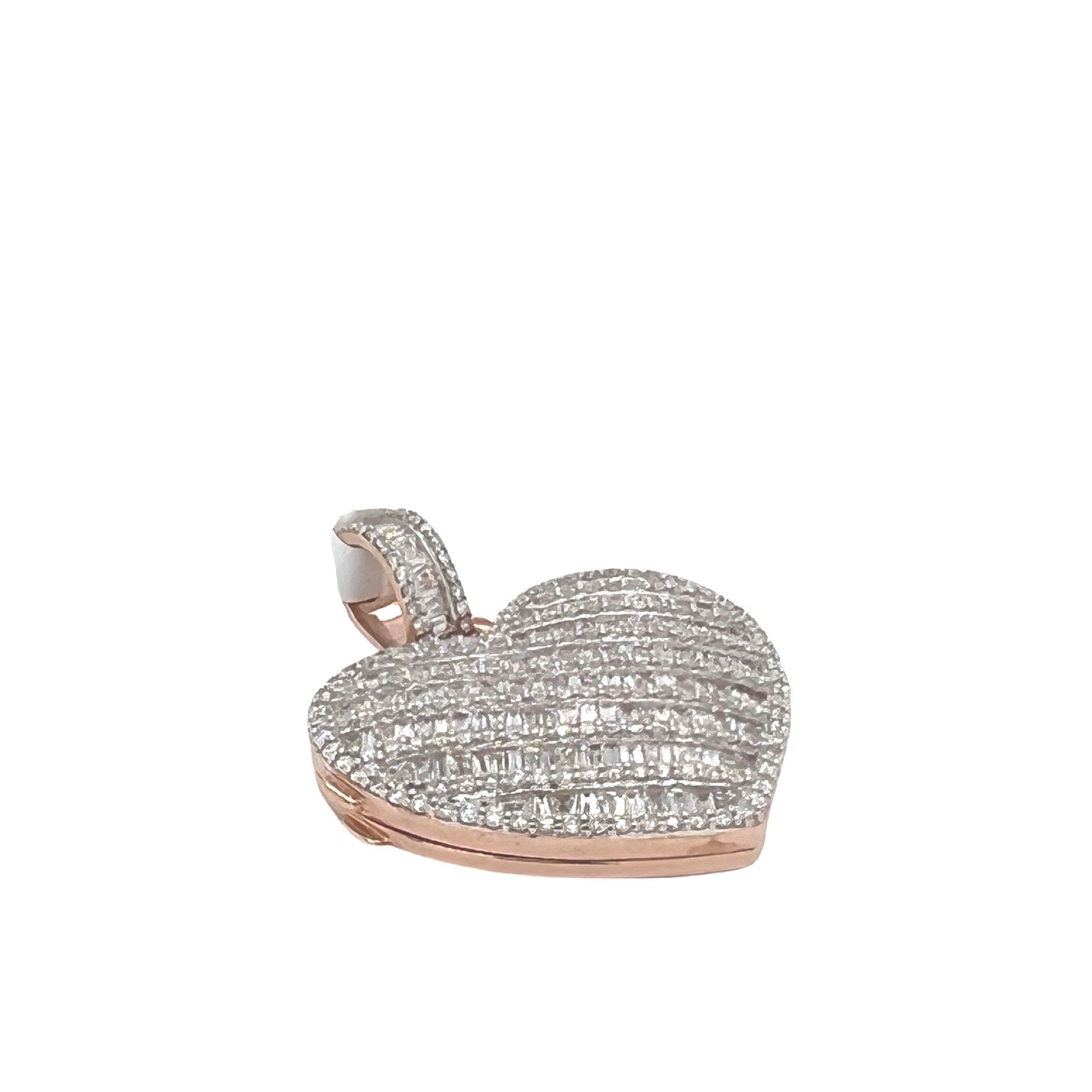 10K Rose Gold Heart Locket Memory Diamond Pendant 2.52 CT 1.35"
