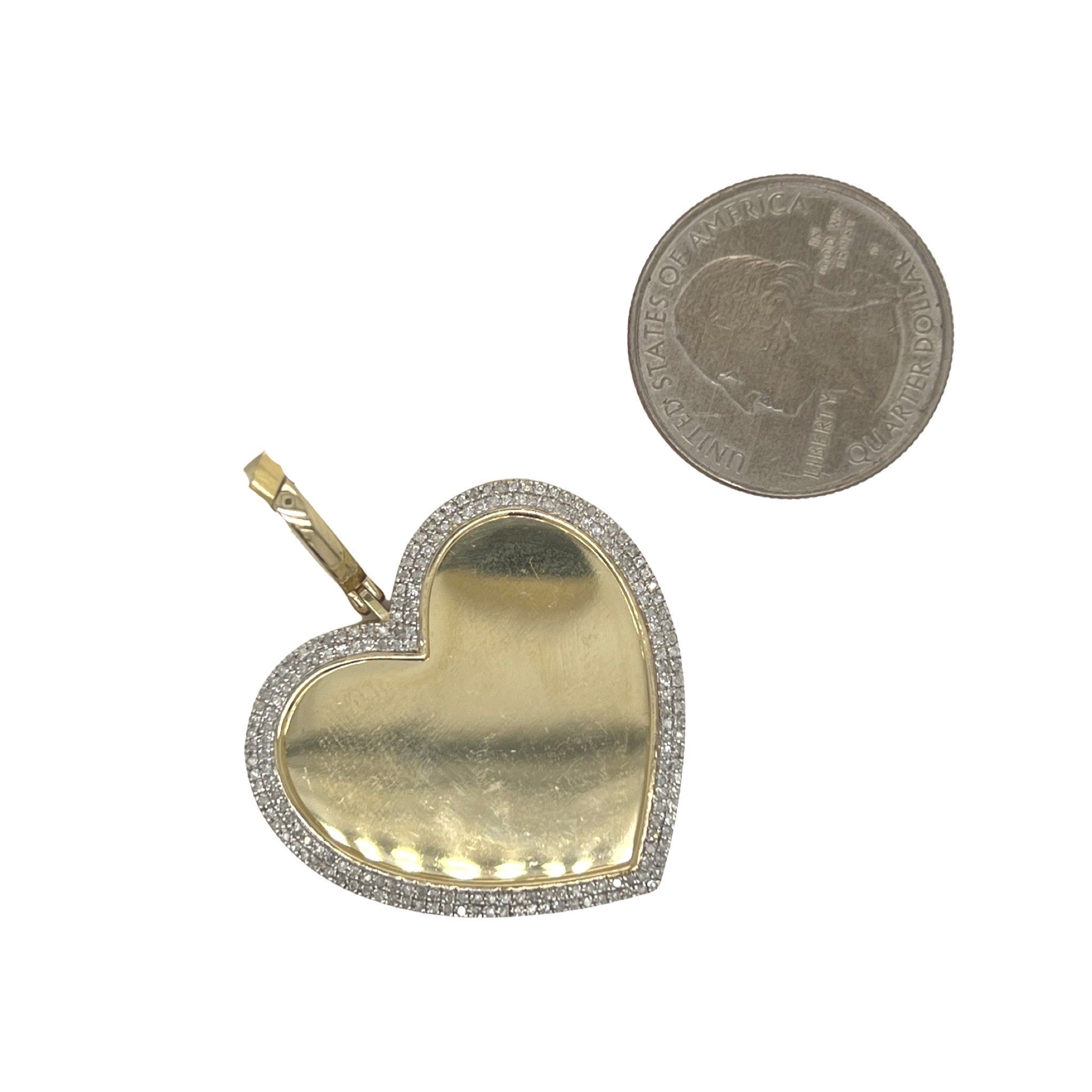 10K Yellow Gold Heart Memory Frame Diamond Pendant 0.70 CT 1.7"