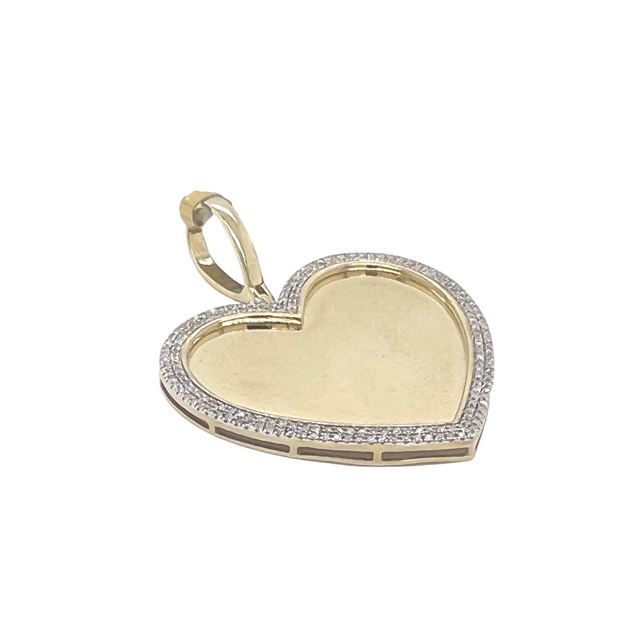 10K Yellow Gold Heart Memory Frame Diamond Pendant 0.70 CT 1.7"