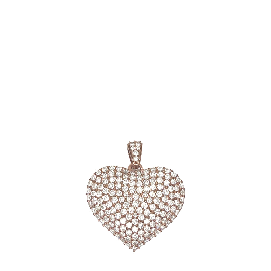 10K Rose Gold Puffed Heart VS Diamond Pendant 2.41 CT 1"