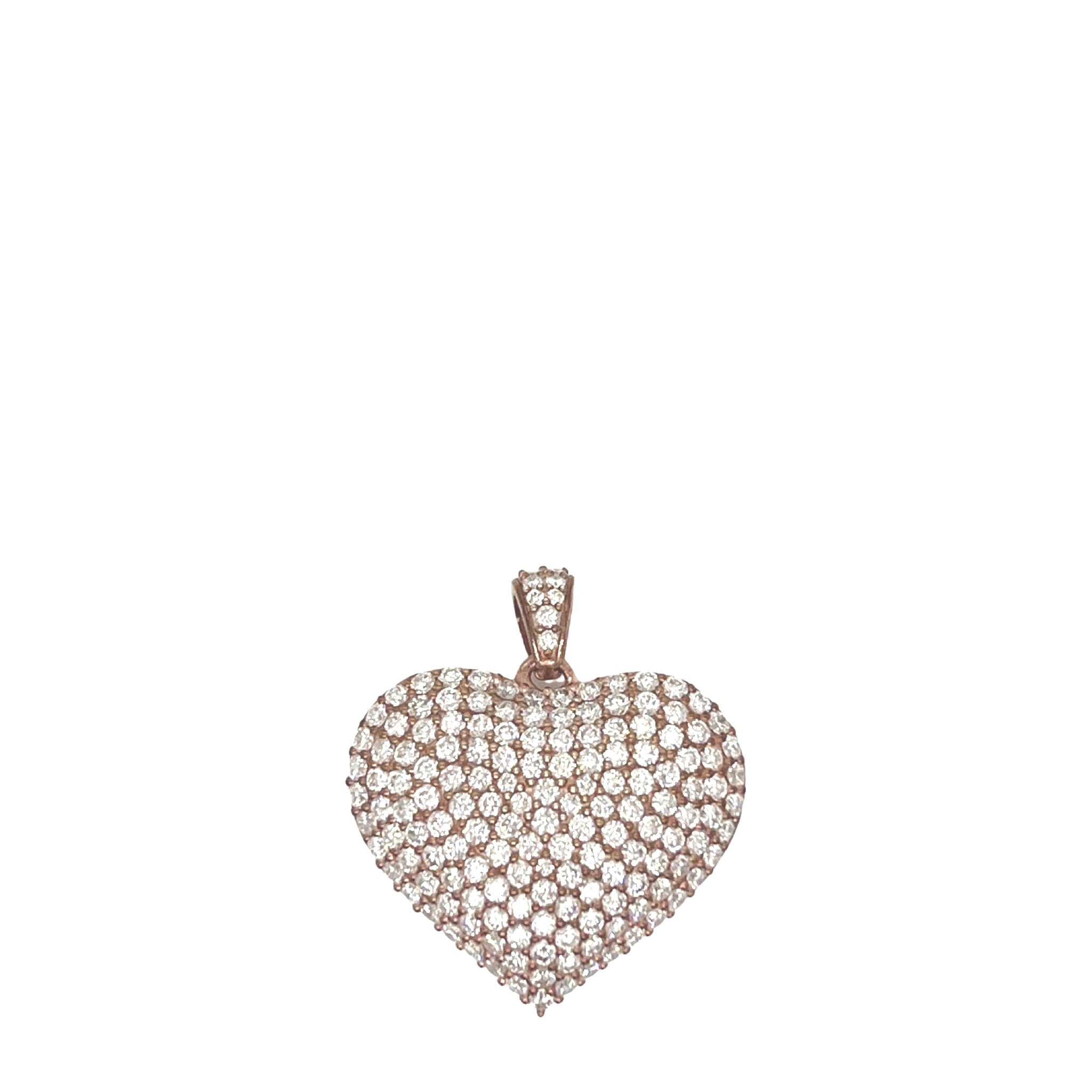 10K Rose Gold Puffed Heart VS Diamond Pendant 2.41 CT 1"