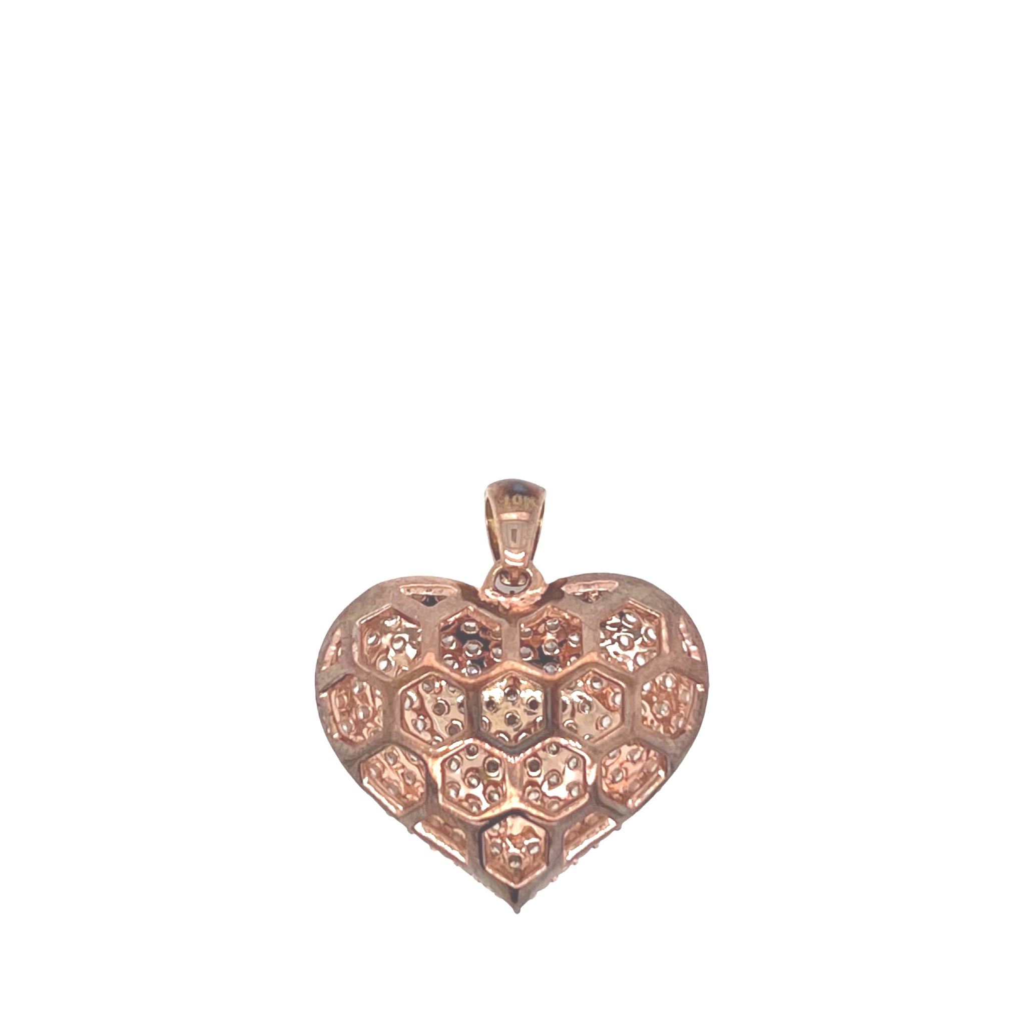 10K Rose Gold Puffed Heart VS Diamond Pendant 2.41 CT 1"