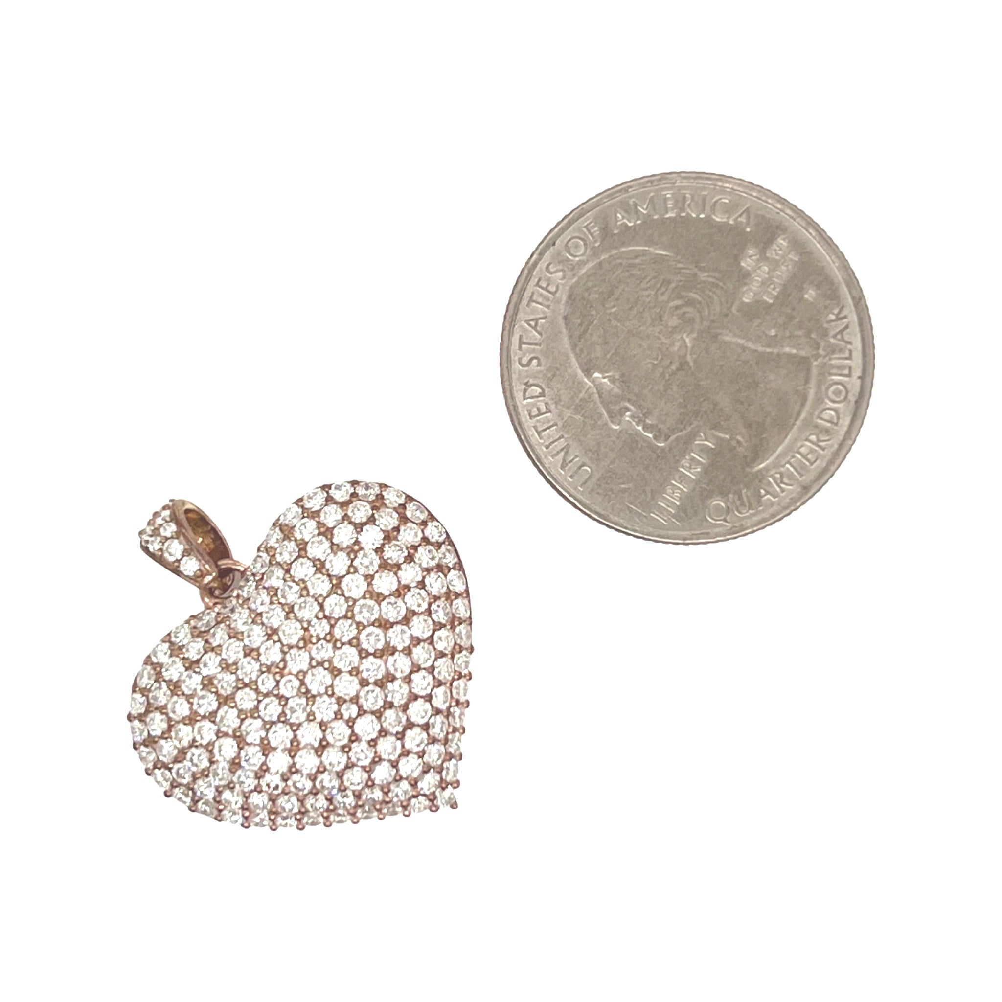 10K Rose Gold Puffed Heart VS Diamond Pendant 2.41 CT 1"
