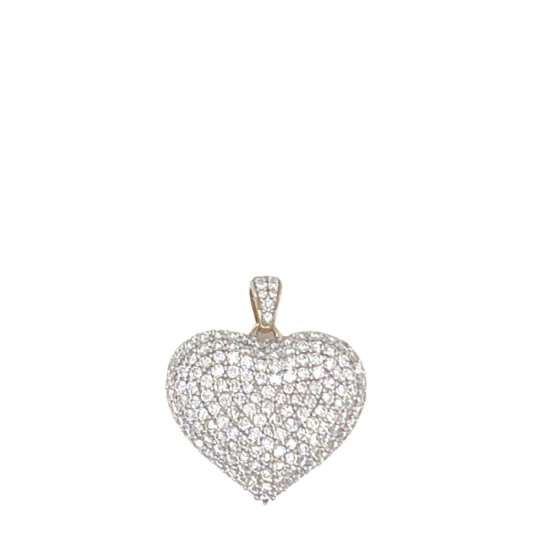 10K Yellow Gold Puffed Heart VS Diamond Pendant 2.41 CT 1"