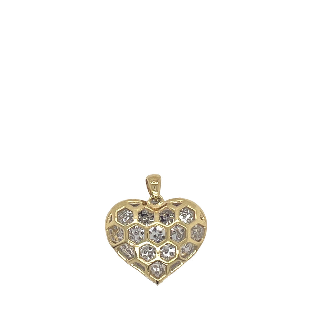 10K Yellow Gold Puffed Heart VS Diamond Pendant 2.41 CT 1"