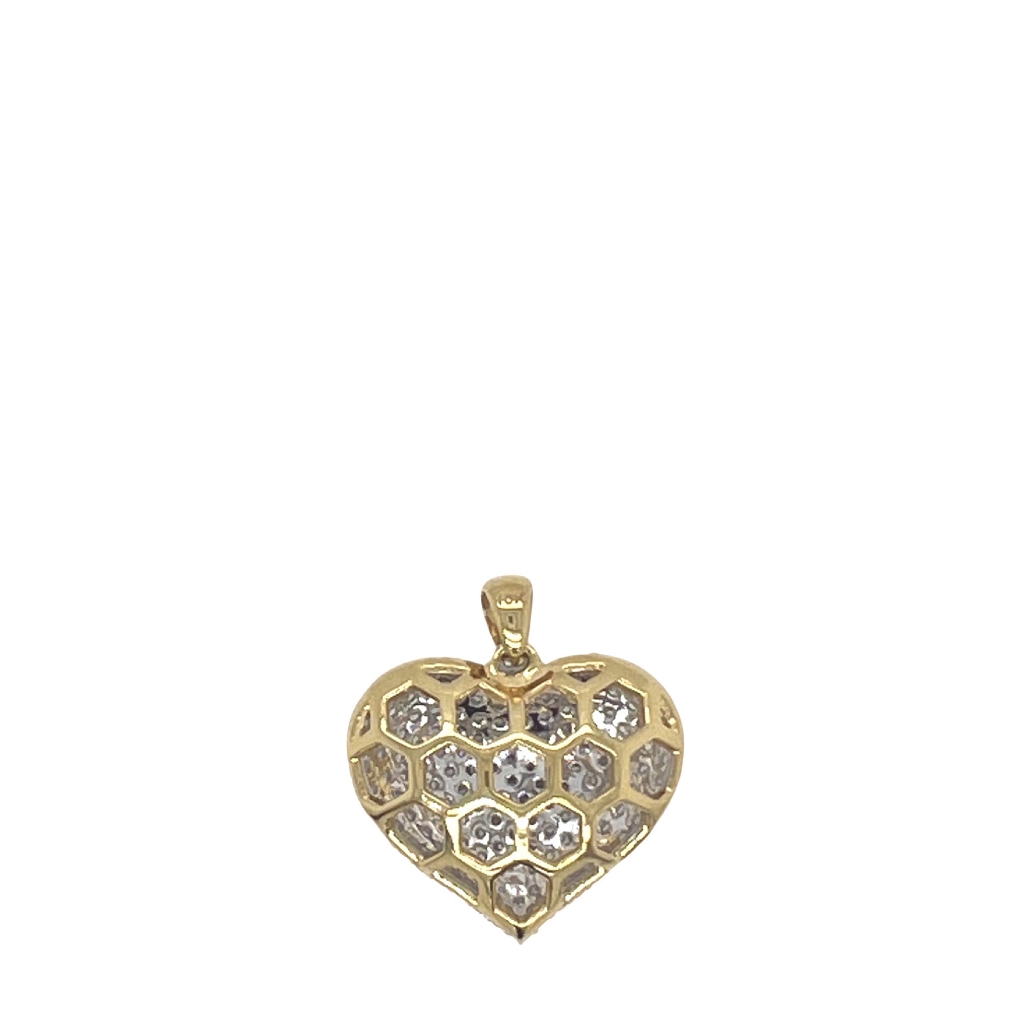 10K Yellow Gold Puffed Heart VS Diamond Pendant 2.41 CT 1"