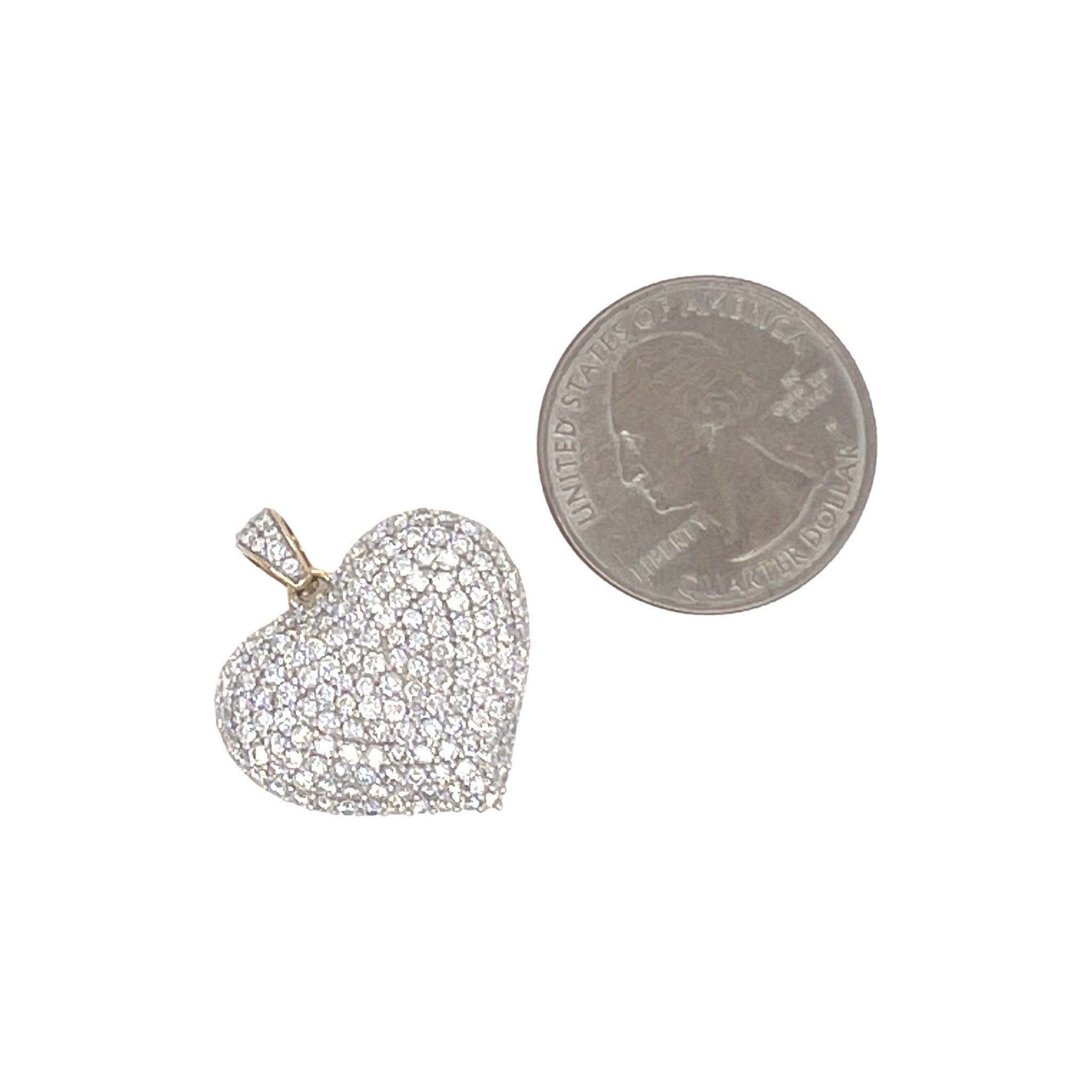 10K Yellow Gold Puffed Heart VS Diamond Pendant 2.41 CT 1"