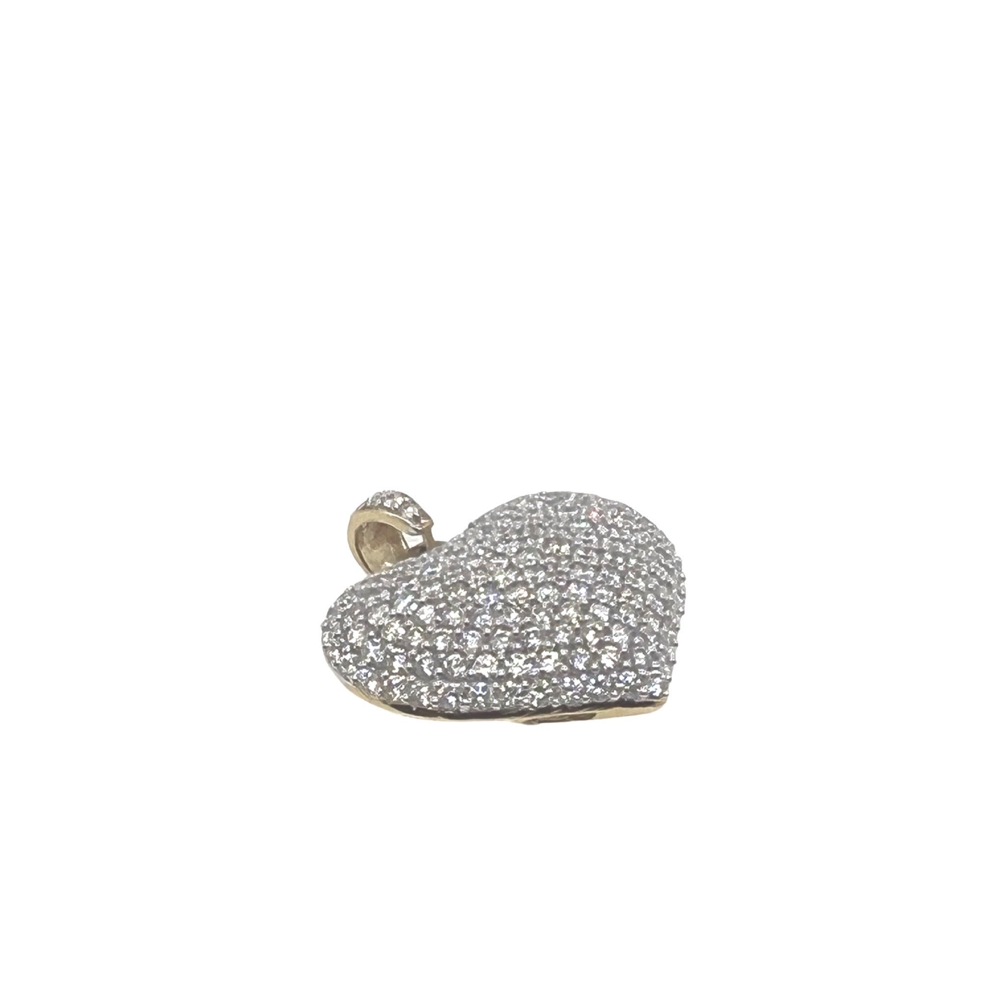 10K Yellow Gold Puffed Heart VS Diamond Pendant 2.41 CT 1"