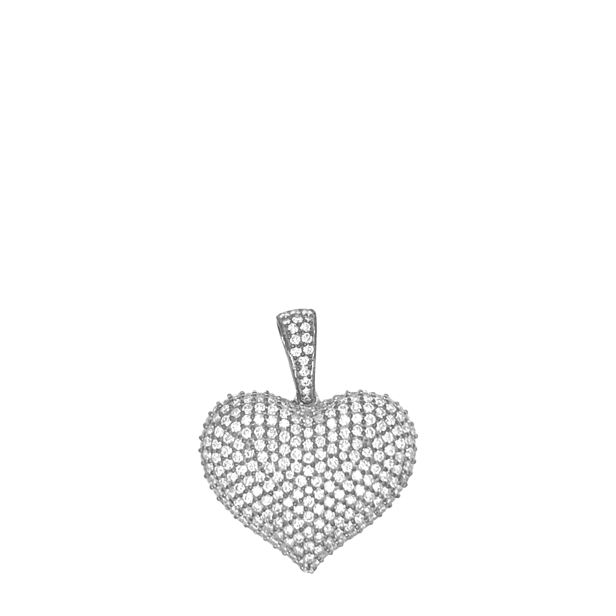 10K White Gold Puffed Heart Diamond Pendant 1.67 CT 1"