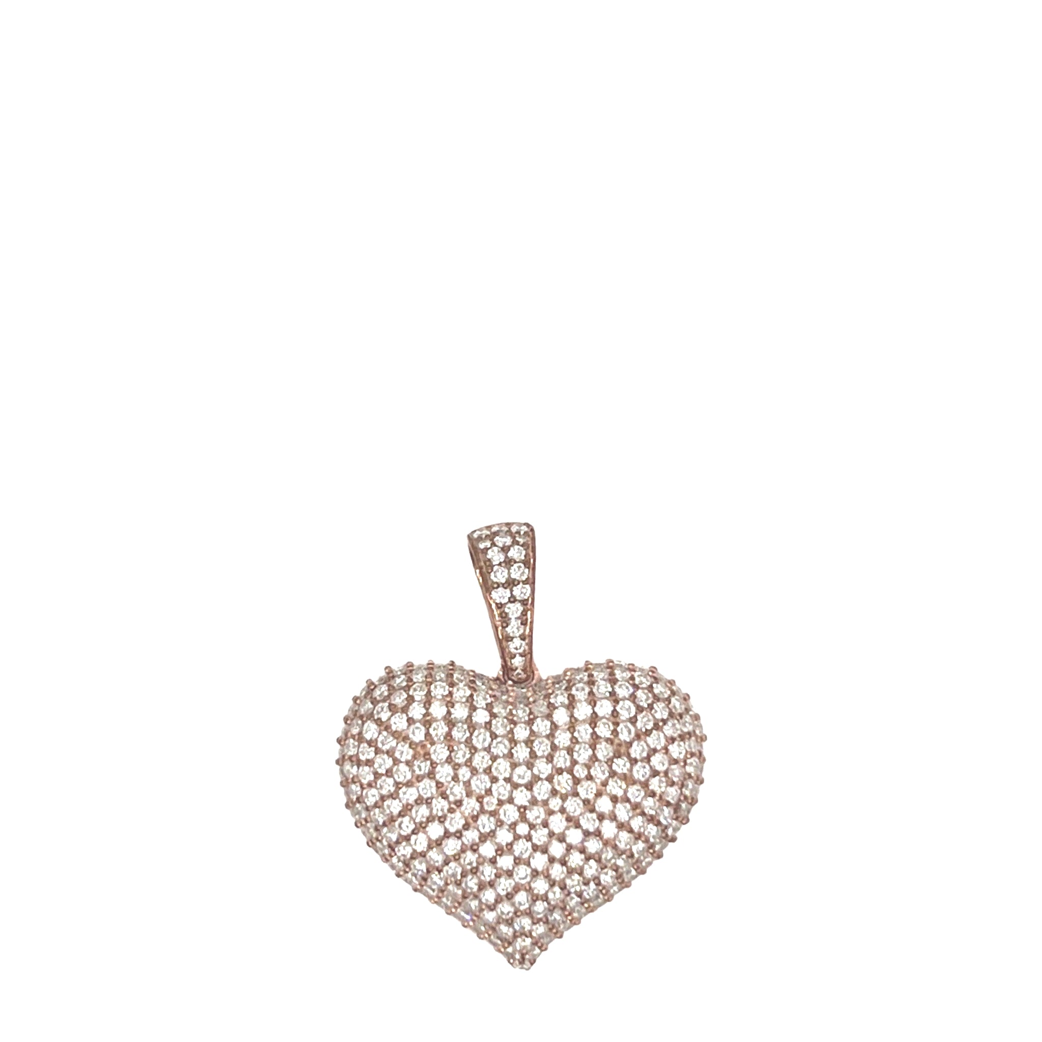 10K Rose Gold Puffed Heart Diamond Pendant 1.67 CT 1"