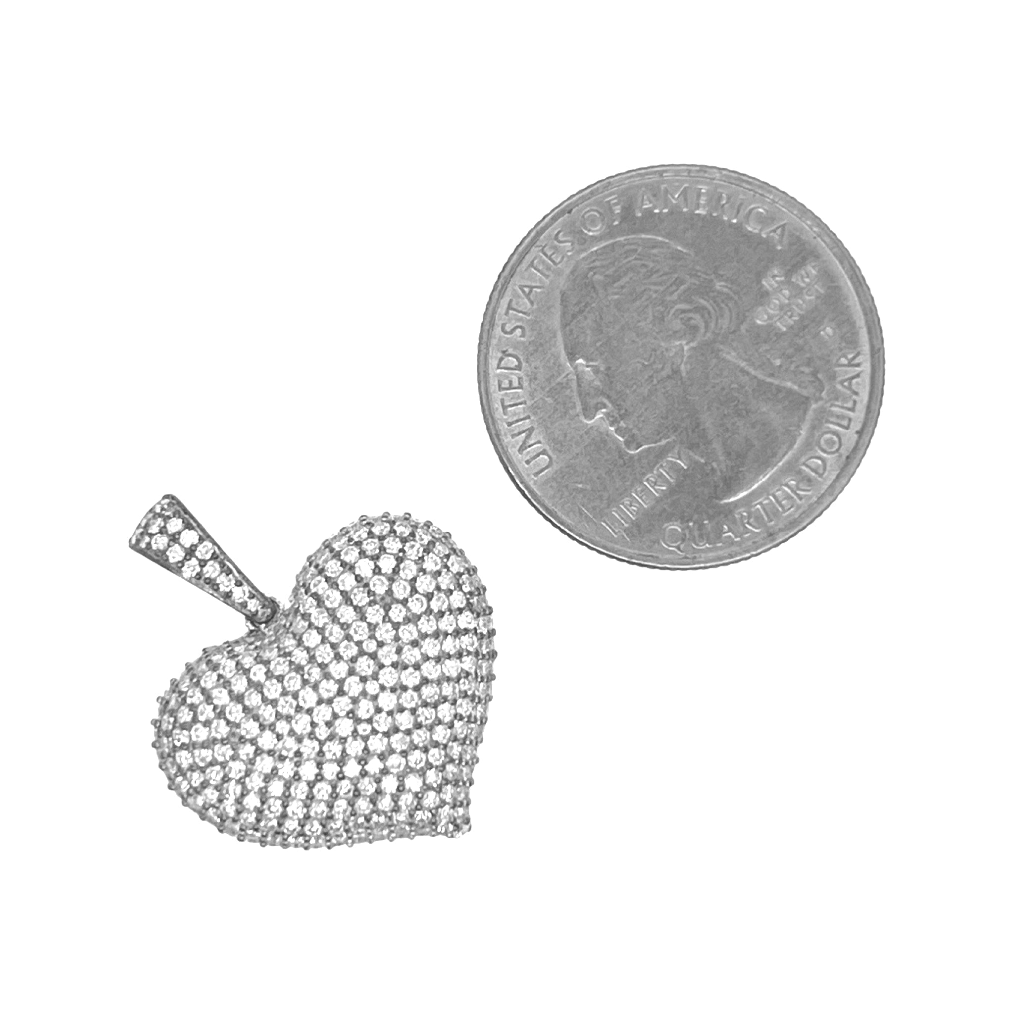 10K White Gold Puffed Heart Diamond Pendant 1.67 CT 1"