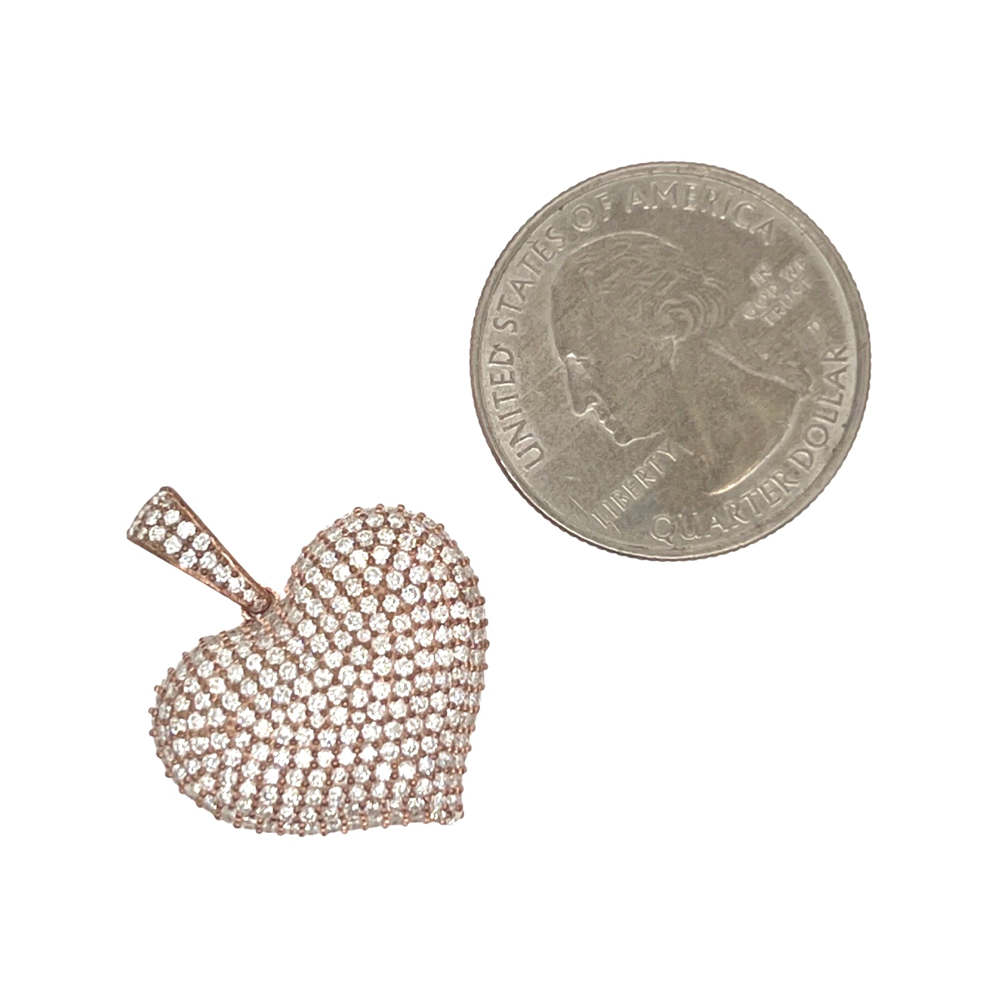 10K Rose Gold Puffed Heart Diamond Pendant 1.67 CT 1"