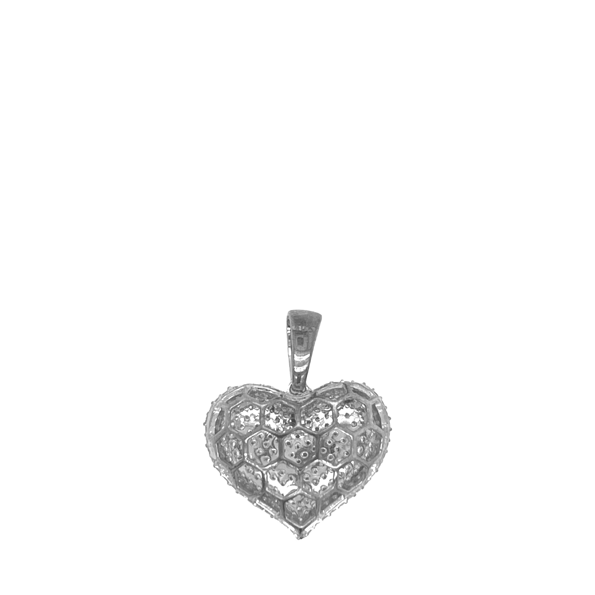 10K White Gold Puffed Heart Diamond Pendant 1.67 CT 1"