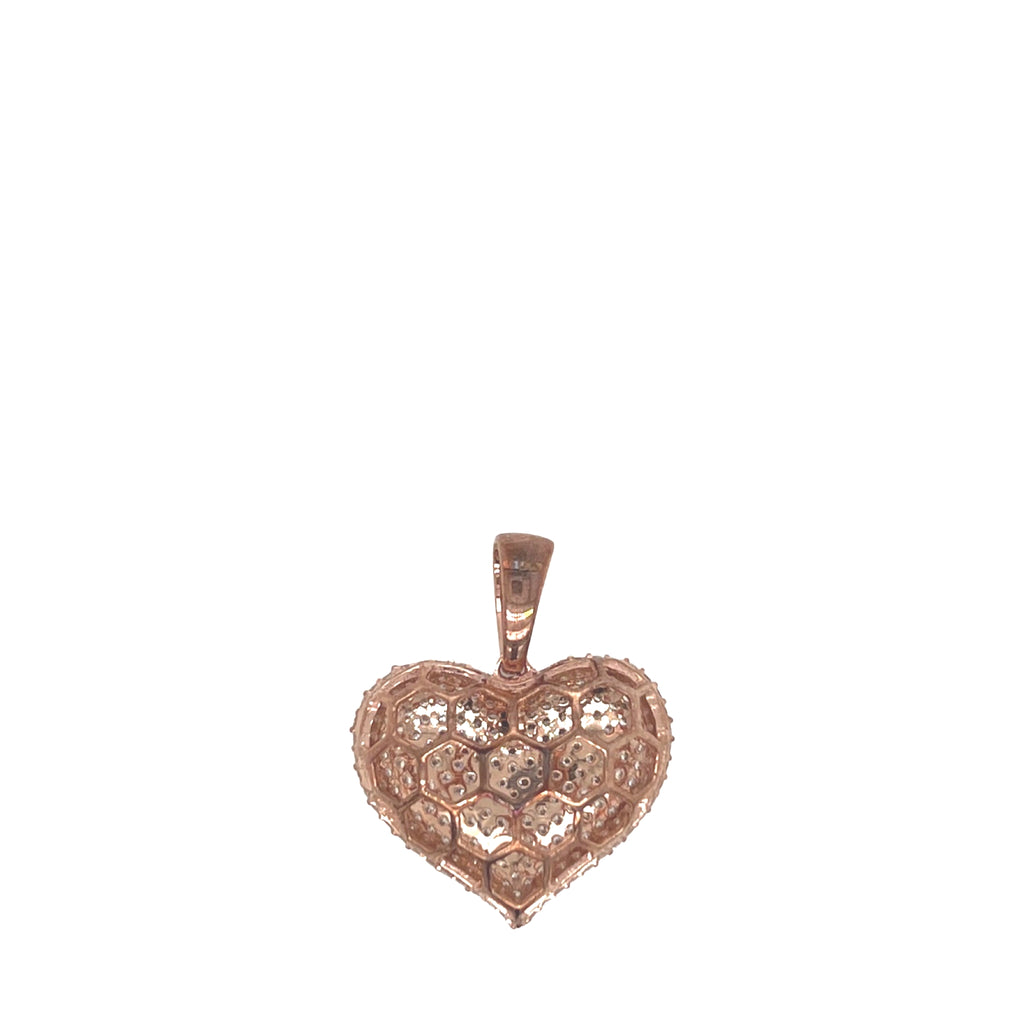 10K Rose Gold Puffed Heart Diamond Pendant 1.67 CT 1"