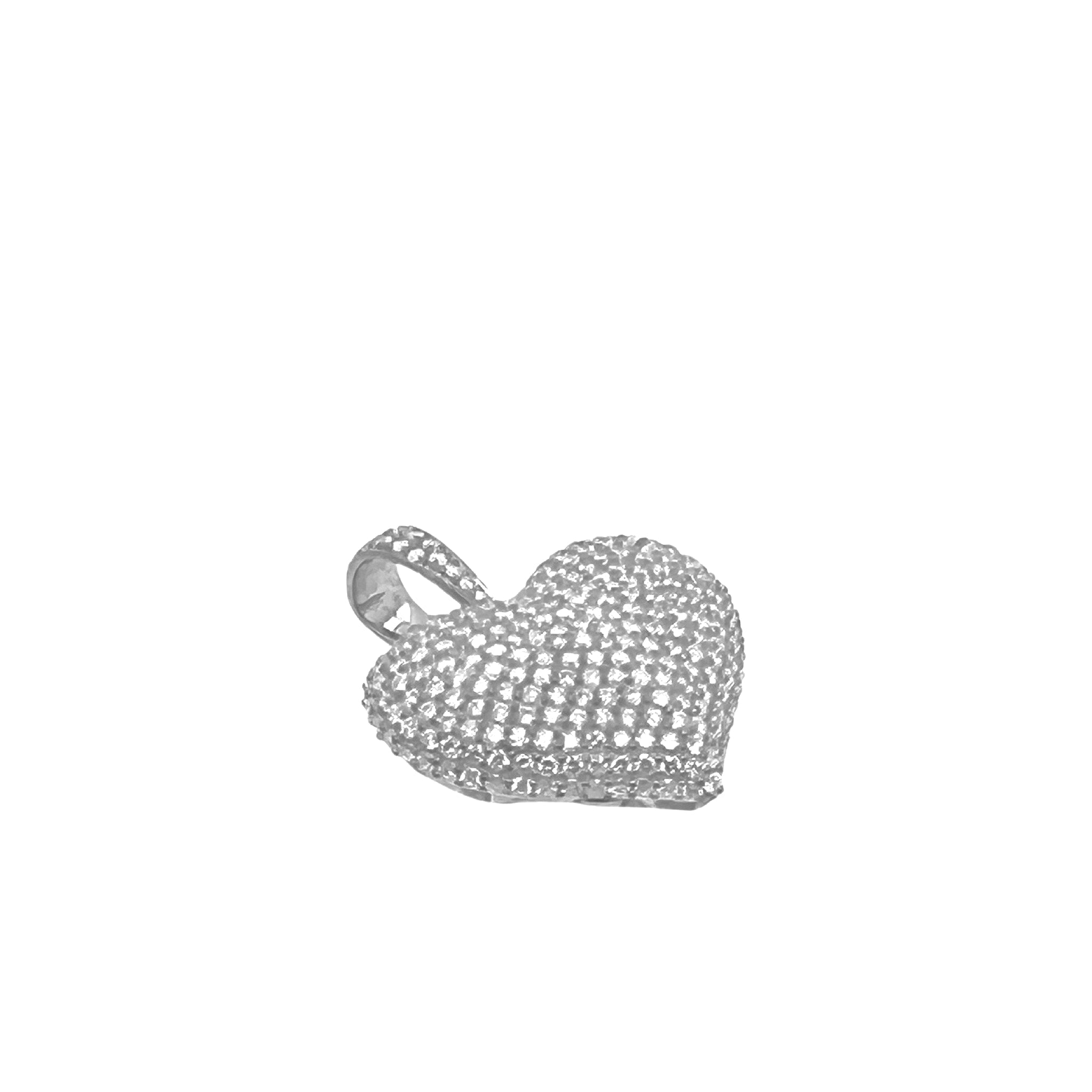 10K White Gold Puffed Heart Diamond Pendant 1.67 CT 1"