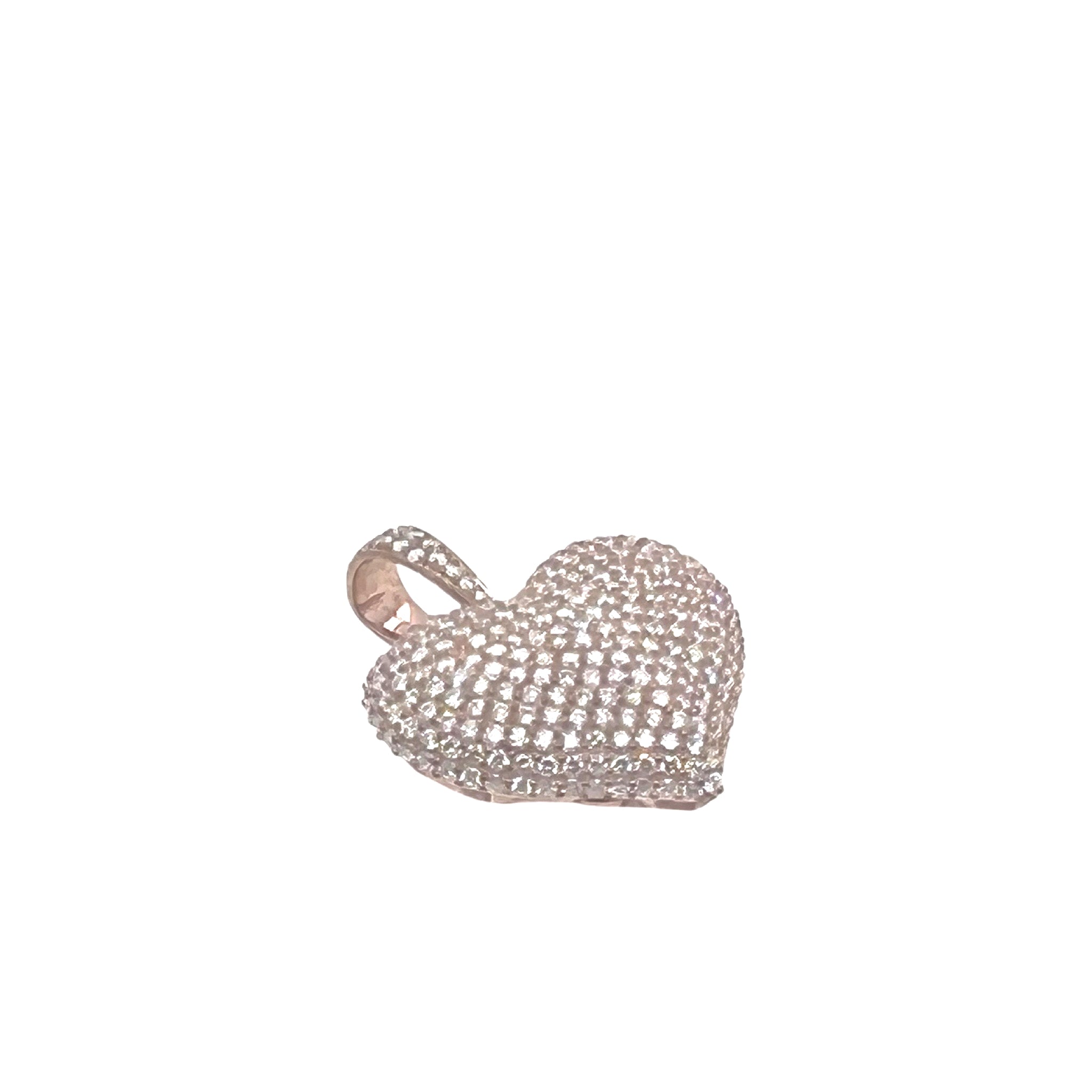 10K Rose Gold Puffed Heart Diamond Pendant 1.67 CT 1"