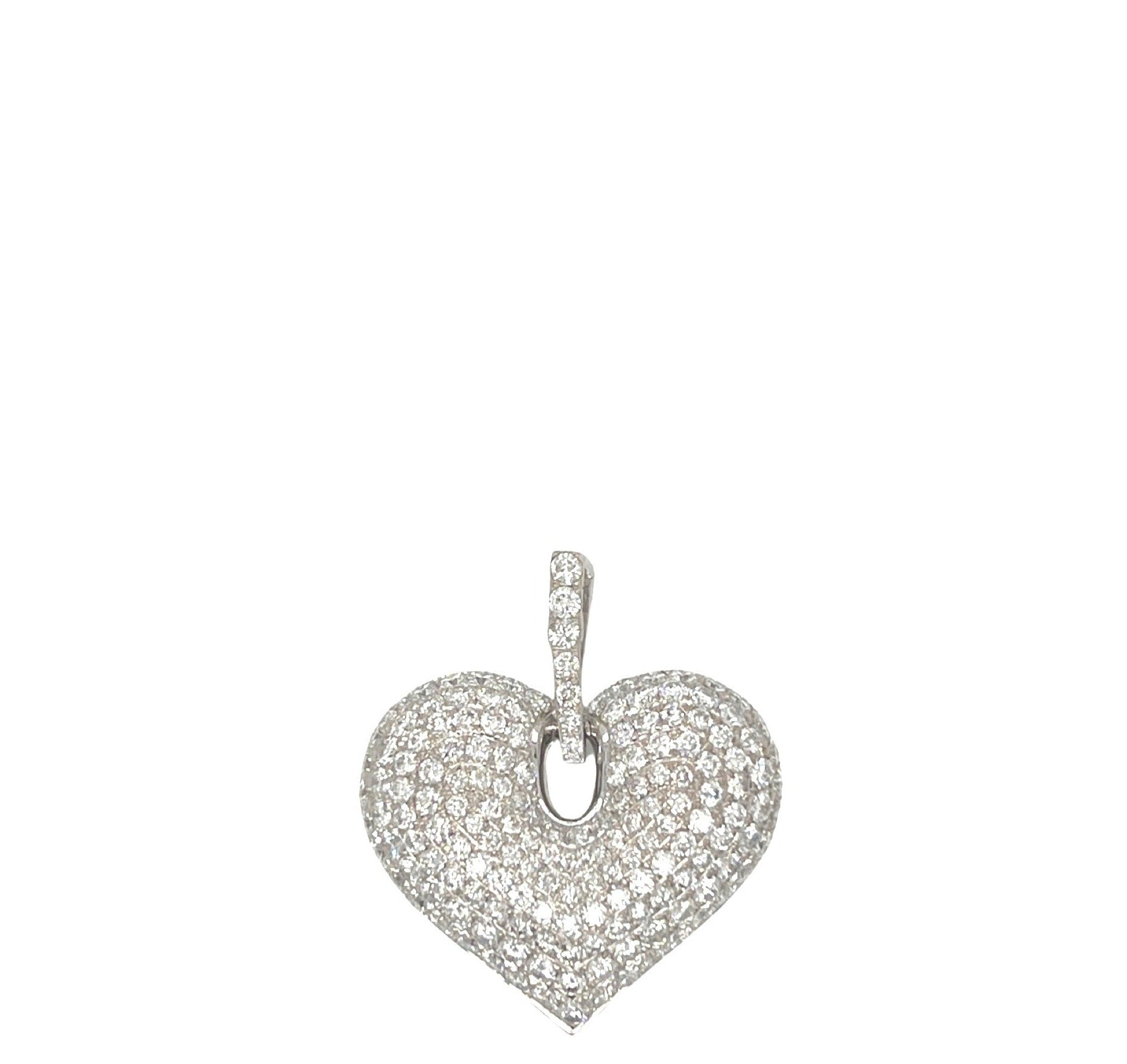 14K White Gold Puffed Heart VS Diamond Pendant 2.25 CT 1.1"