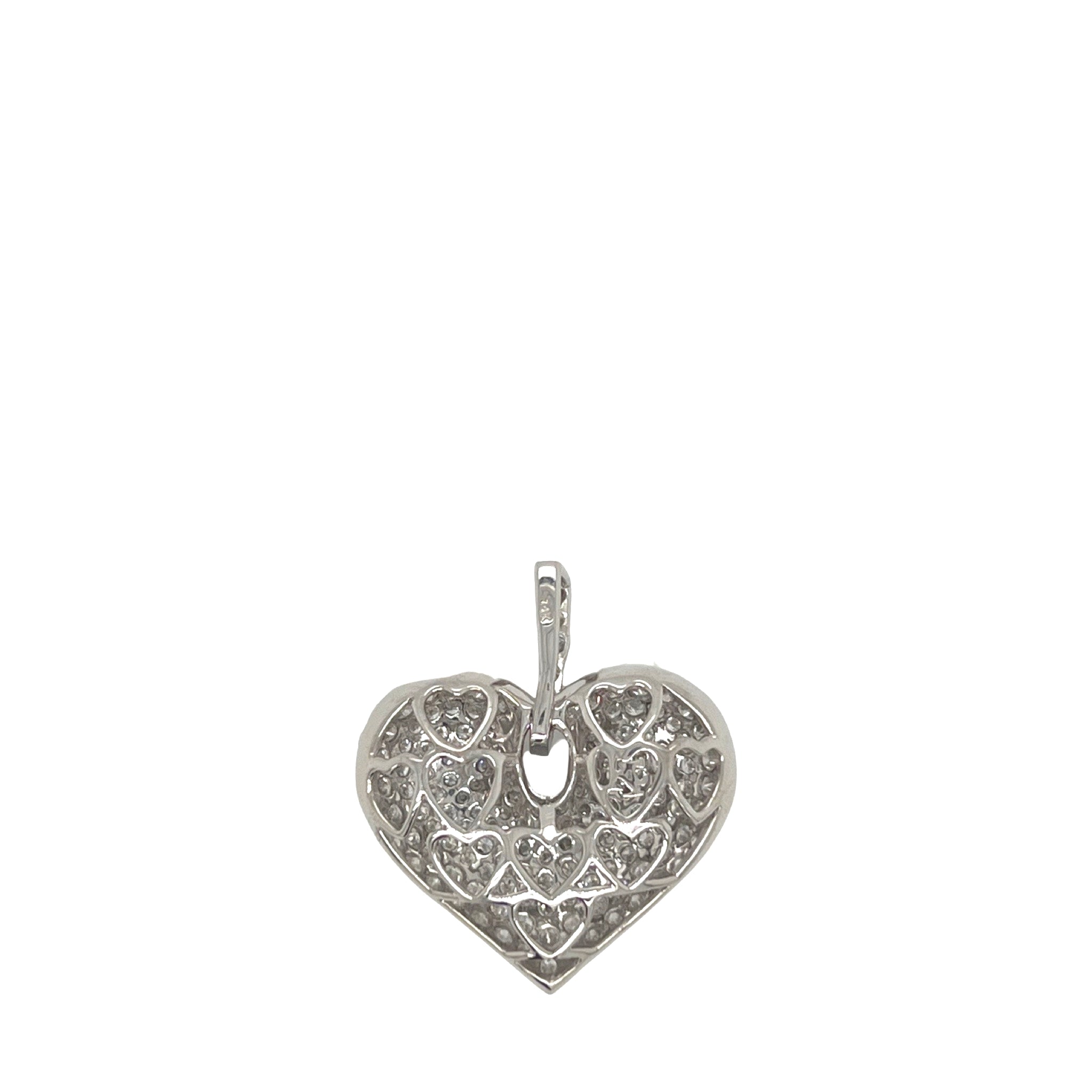14K White Gold Puffed Heart VS Diamond Pendant 2.25 CT 1.1"