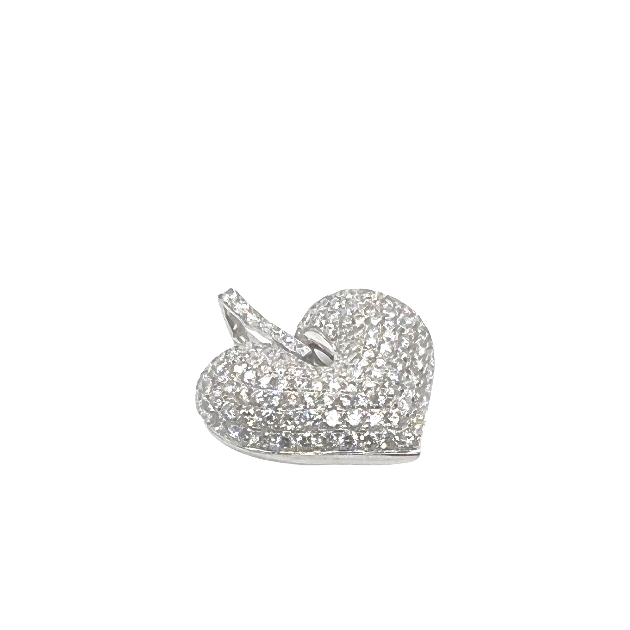 14K White Gold Puffed Heart VS Diamond Pendant 2.25 CT 1.1"