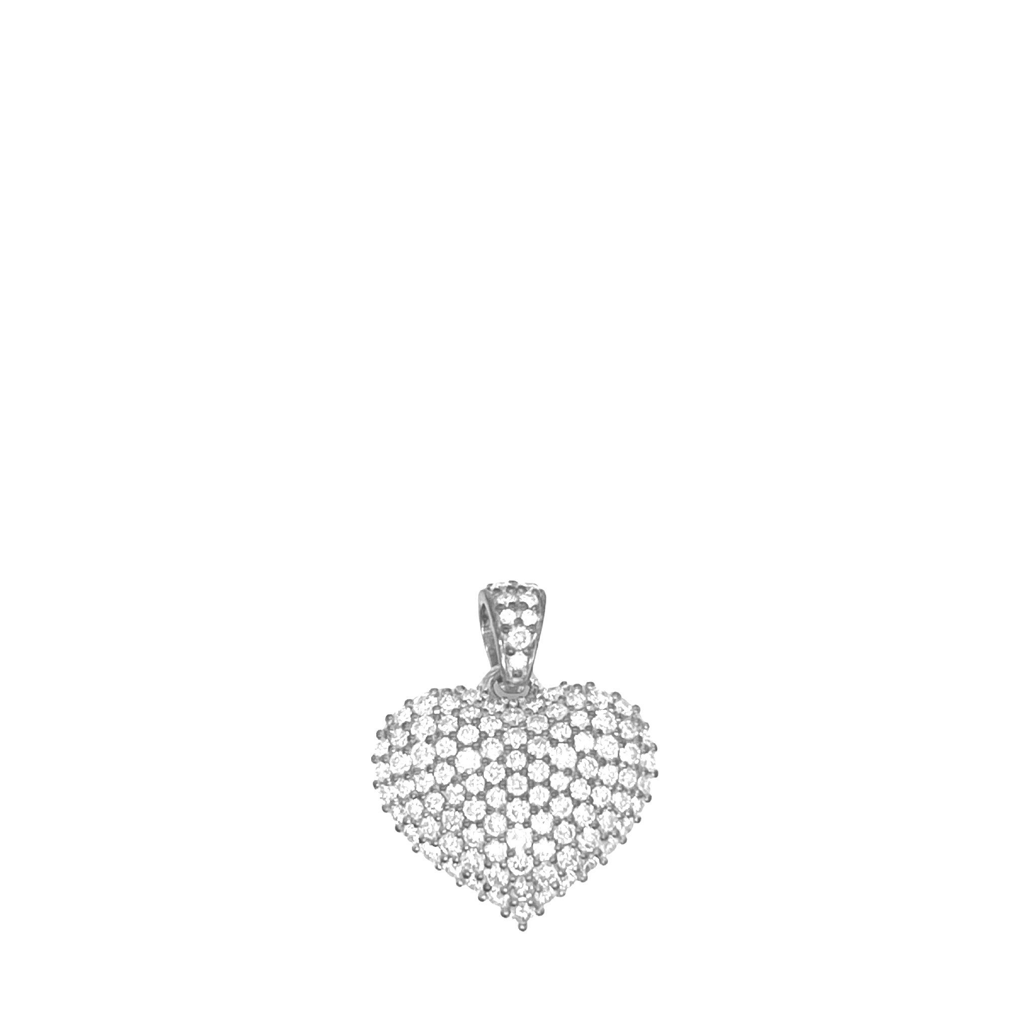 10K White Gold Puffed Heart VS Diamond Pendant 1.18 CT 0.8"