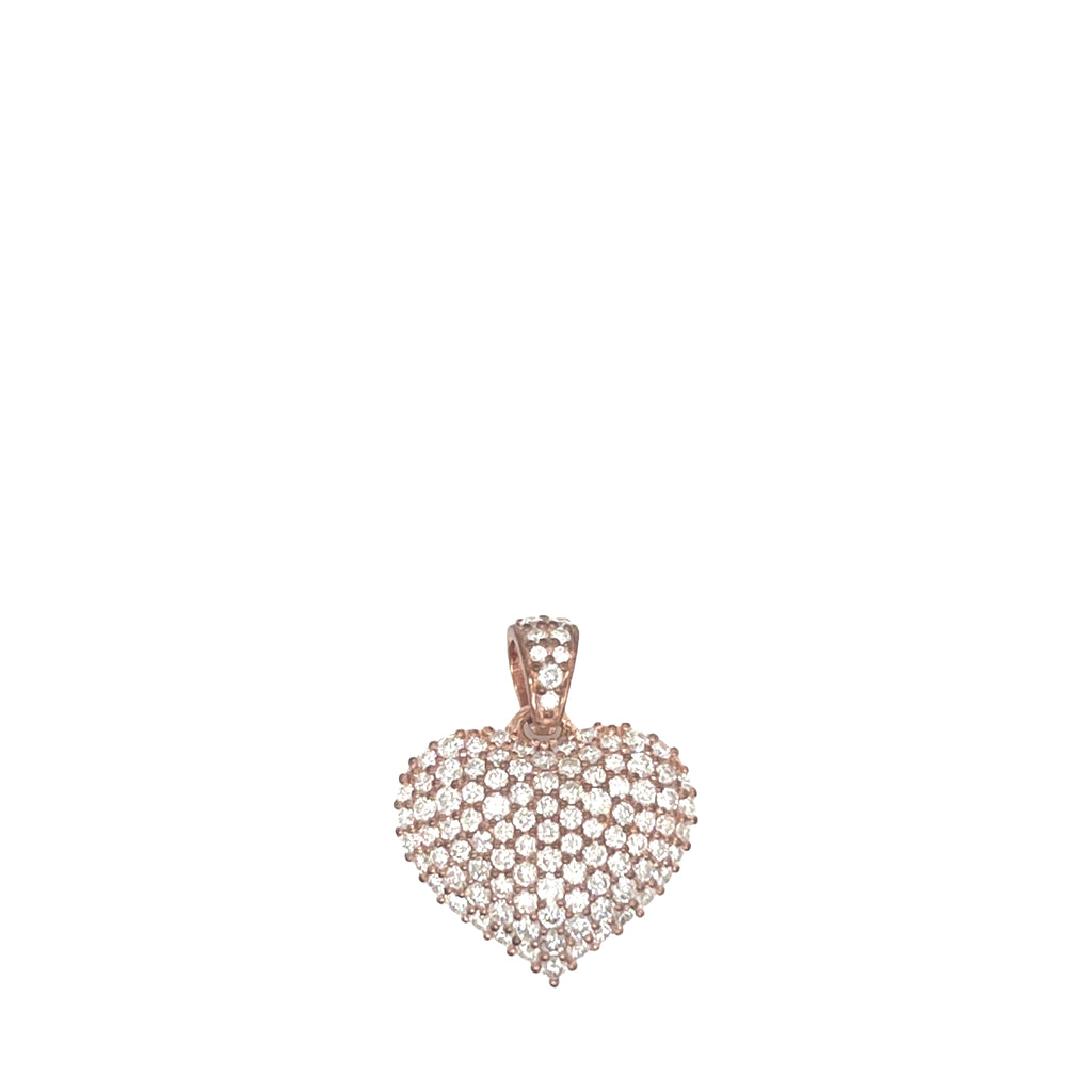 10K Rose Gold Puffed Heart VS Diamond Pendant 1.18 CT 0.8"