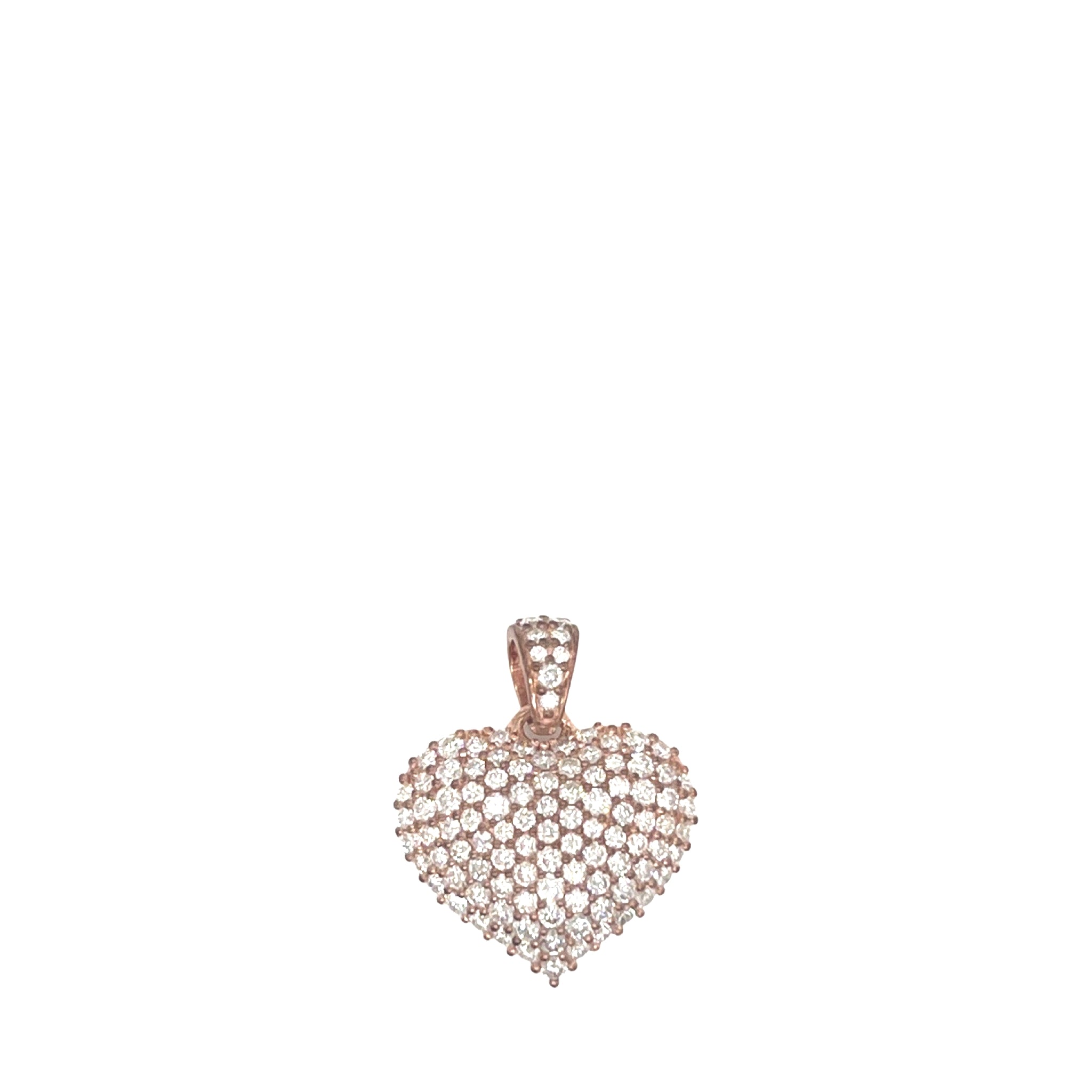 10K Rose Gold Puffed Heart VS Diamond Pendant 1.18 CT 0.8"
