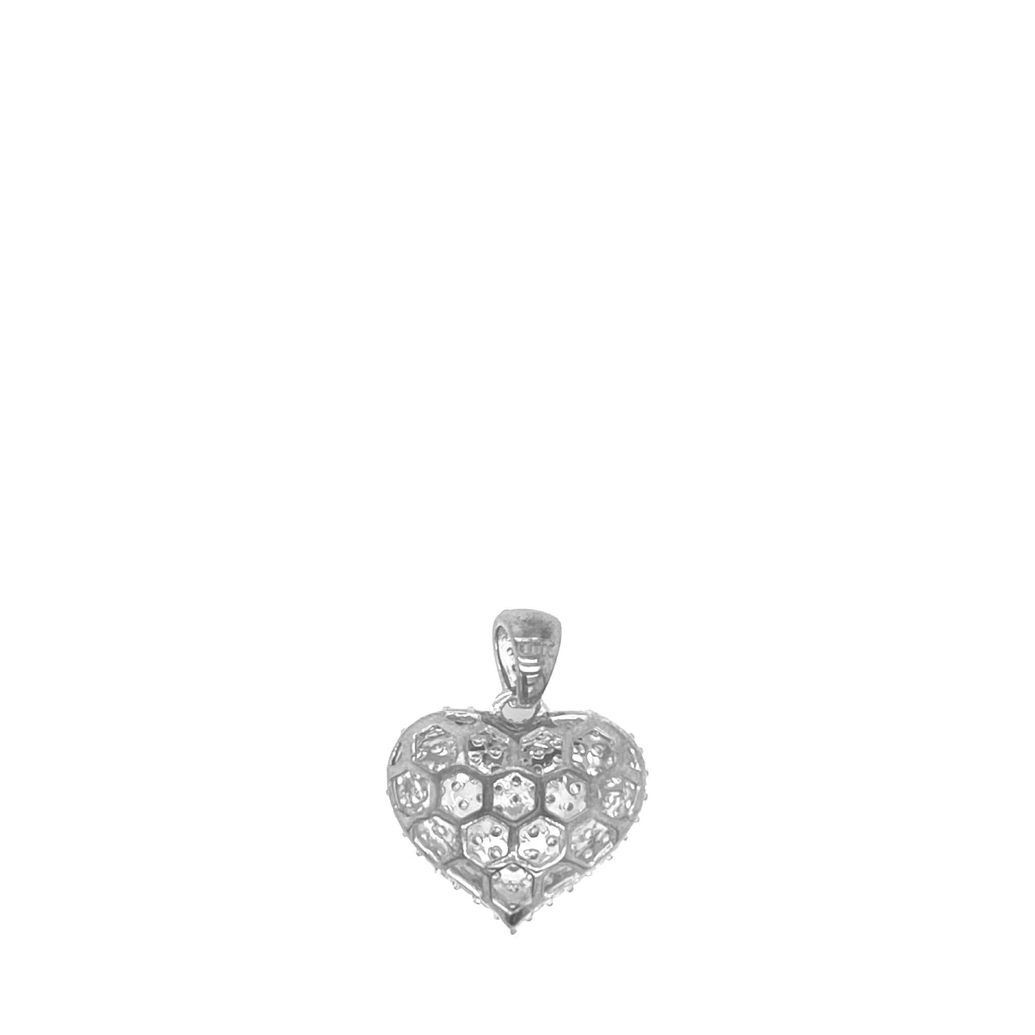 10K White Gold Puffed Heart VS Diamond Pendant 1.18 CT 0.8"