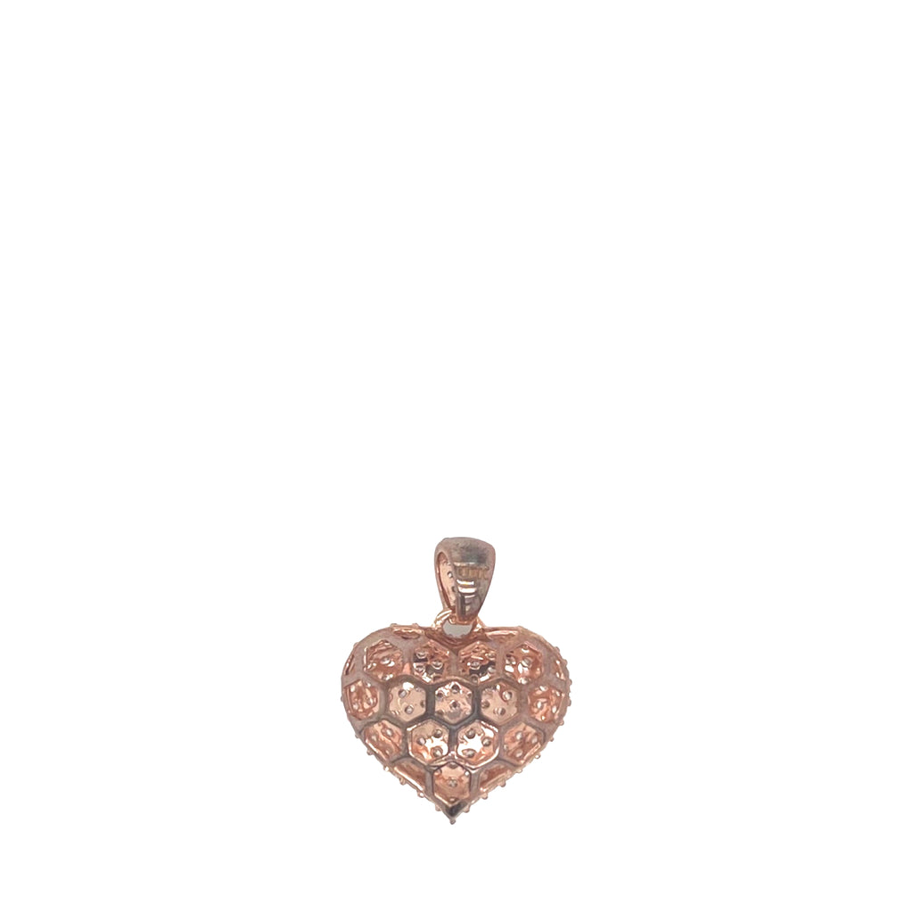10K Rose Gold Puffed Heart VS Diamond Pendant 1.18 CT 0.8"