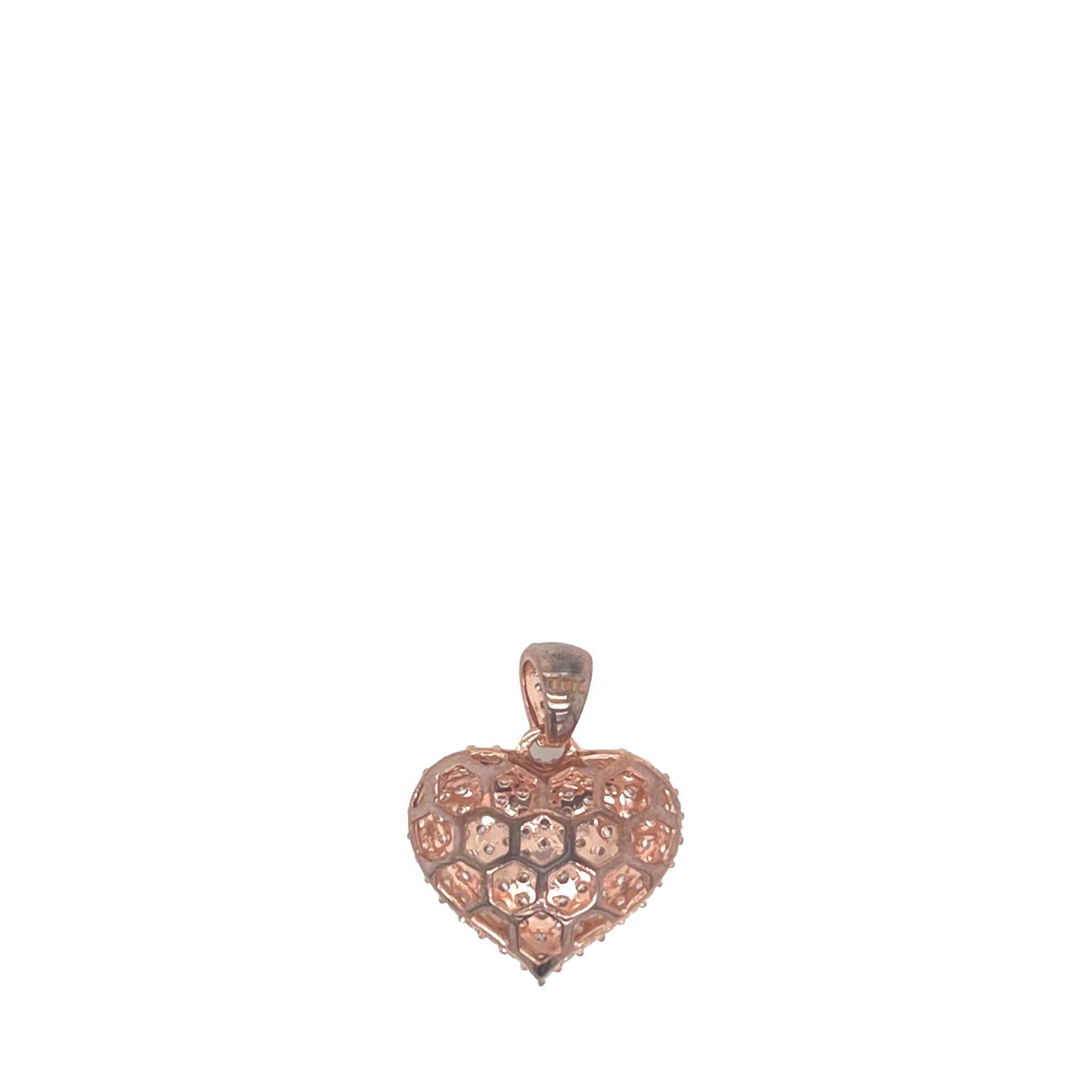 10K Rose Gold Puffed Heart VS Diamond Pendant 1.18 CT 0.8"