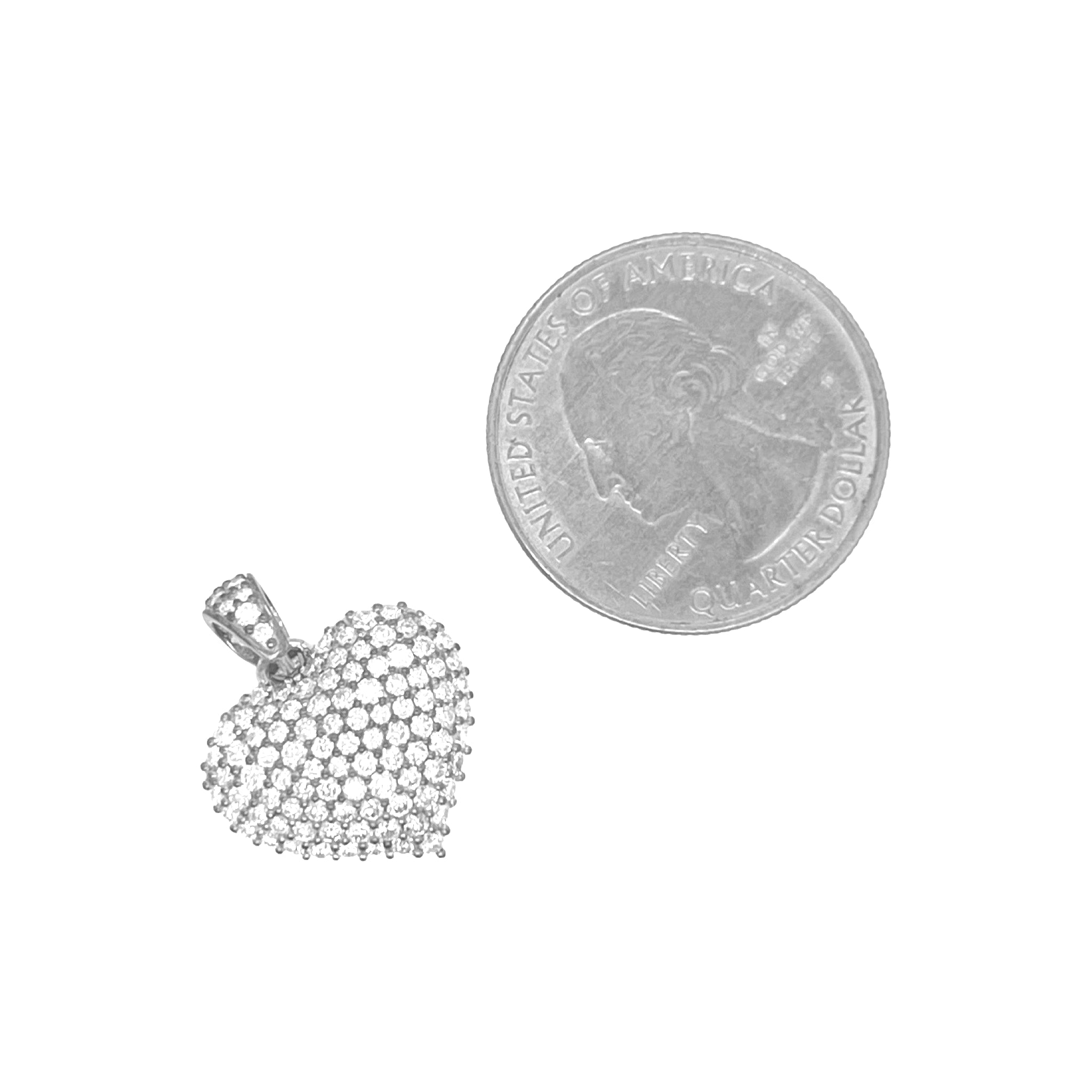 10K White Gold Puffed Heart VS Diamond Pendant 1.18 CT 0.8"