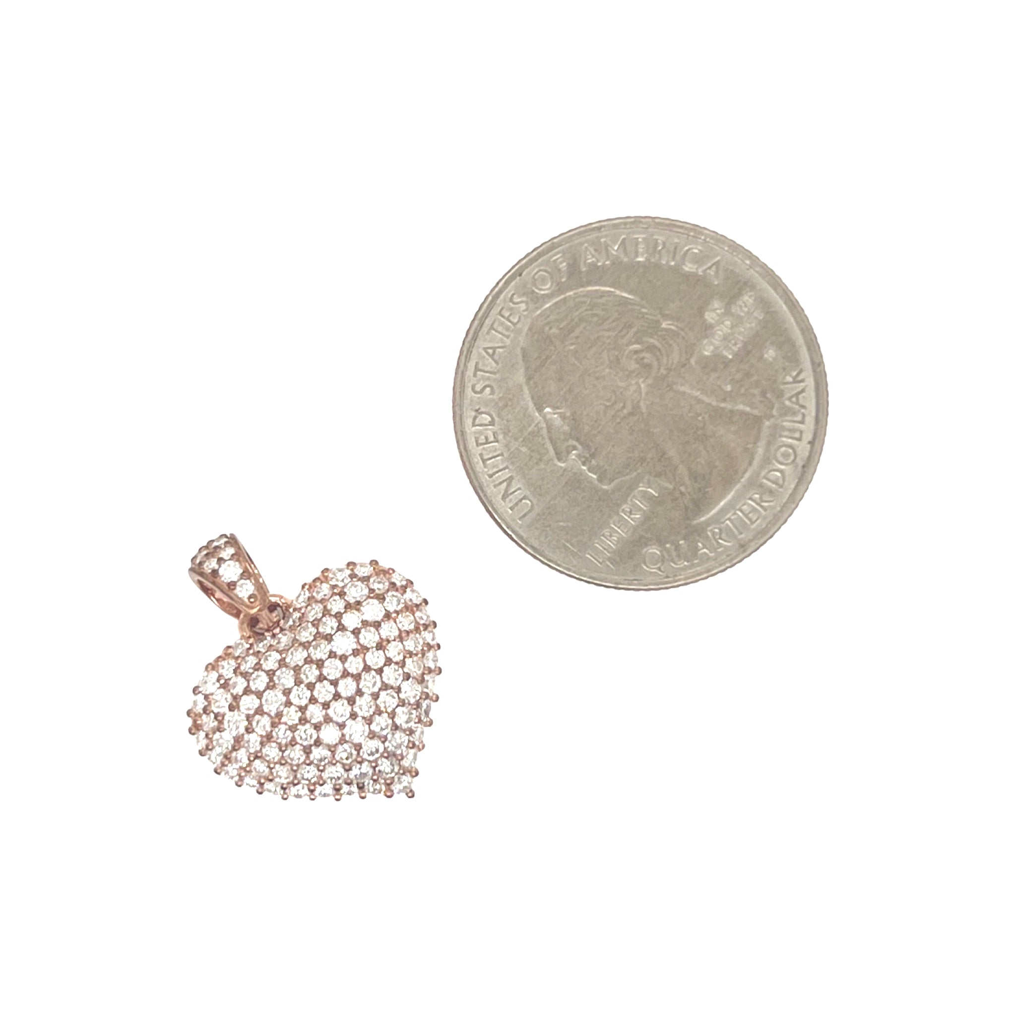 10K Rose Gold Puffed Heart VS Diamond Pendant 1.18 CT 0.8"