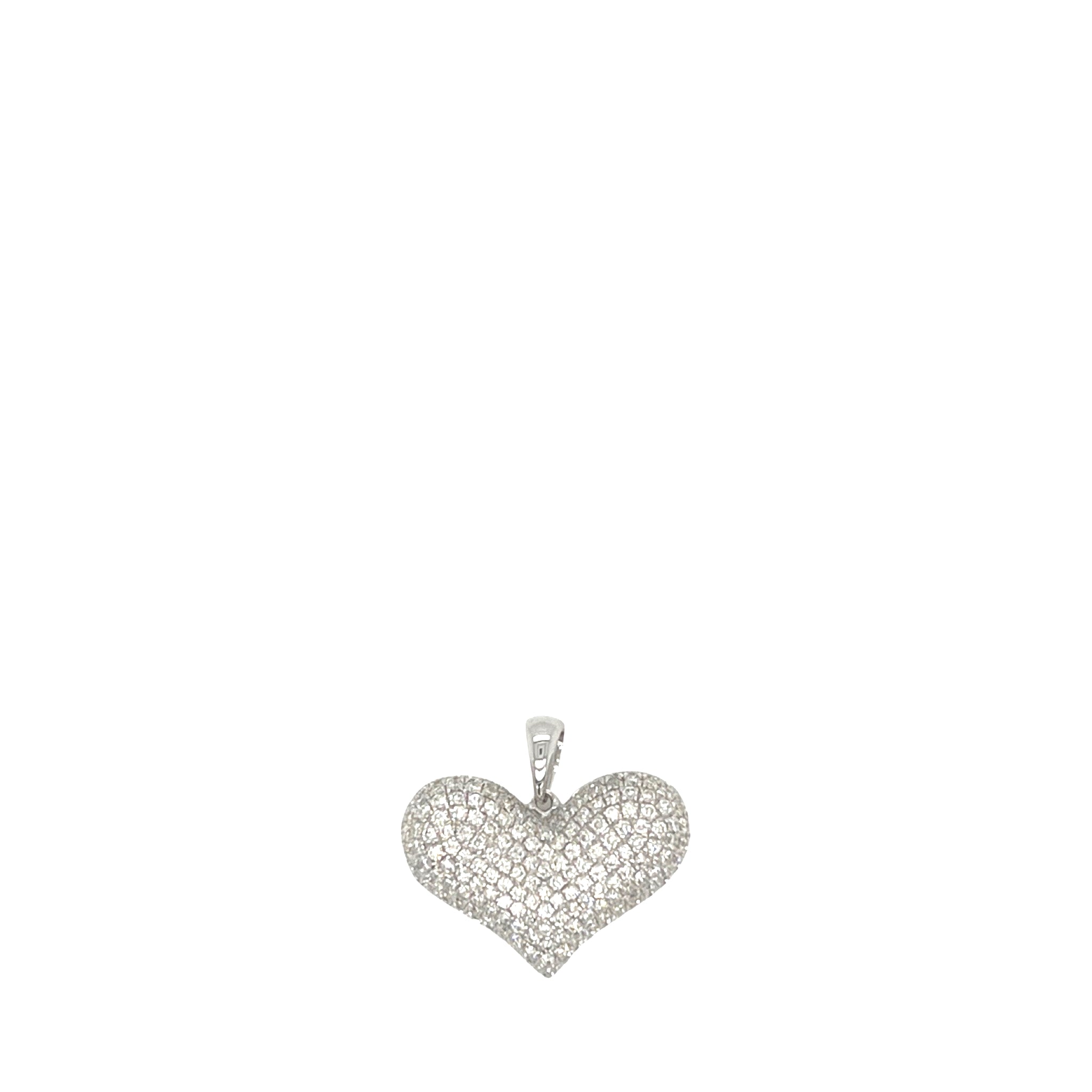 14K White Gold Puffed Heart Diamond Pendant 0.71 CT 0.65"