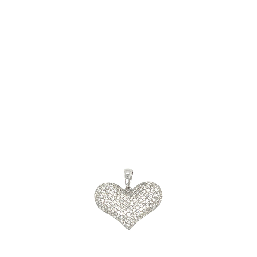 14K White Gold Puffed Heart Diamond Pendant 0.71 CT 0.65