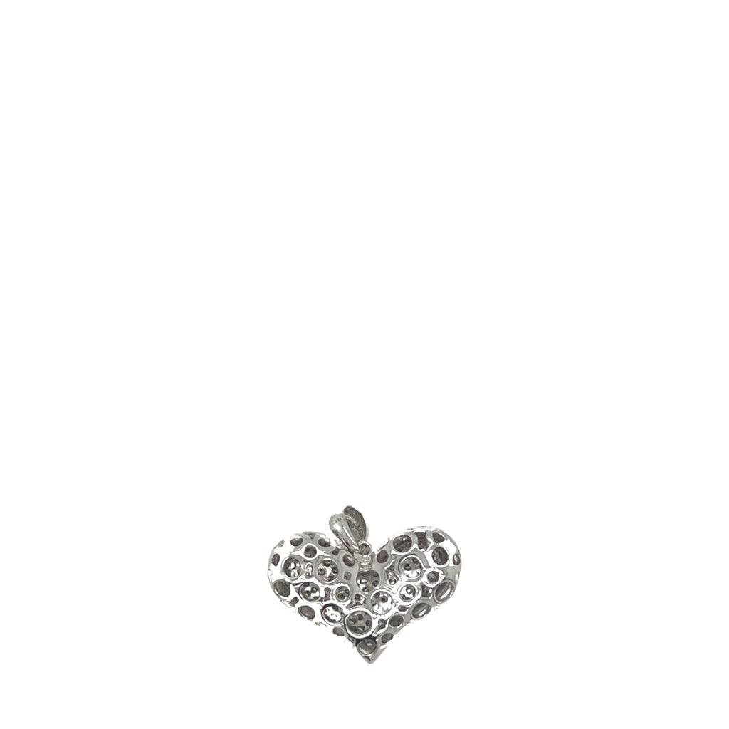 14K White Gold Puffed Heart Diamond Pendant 0.71 CT 0.65"