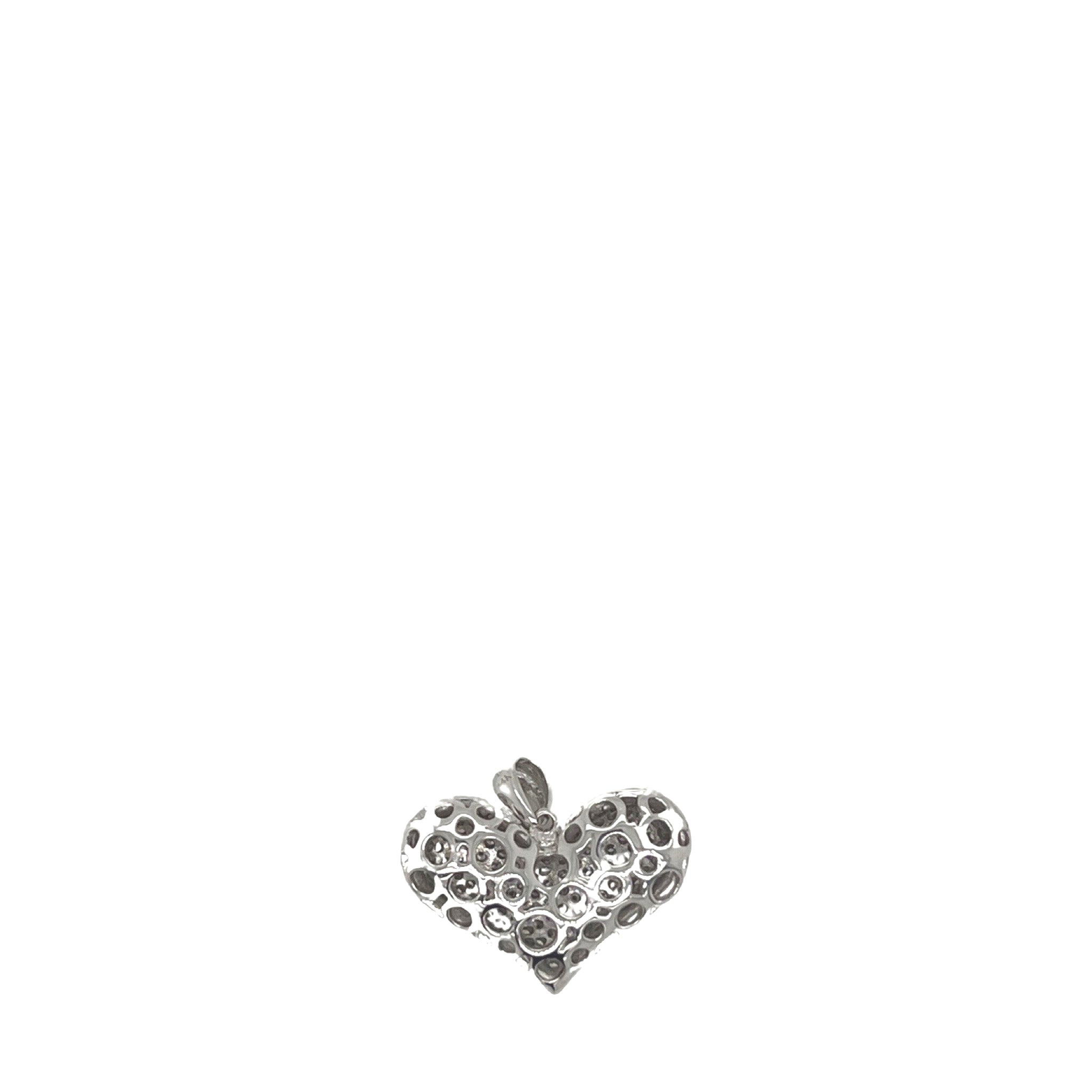 14K White Gold Puffed Heart Diamond Pendant 0.71 CT 0.65"