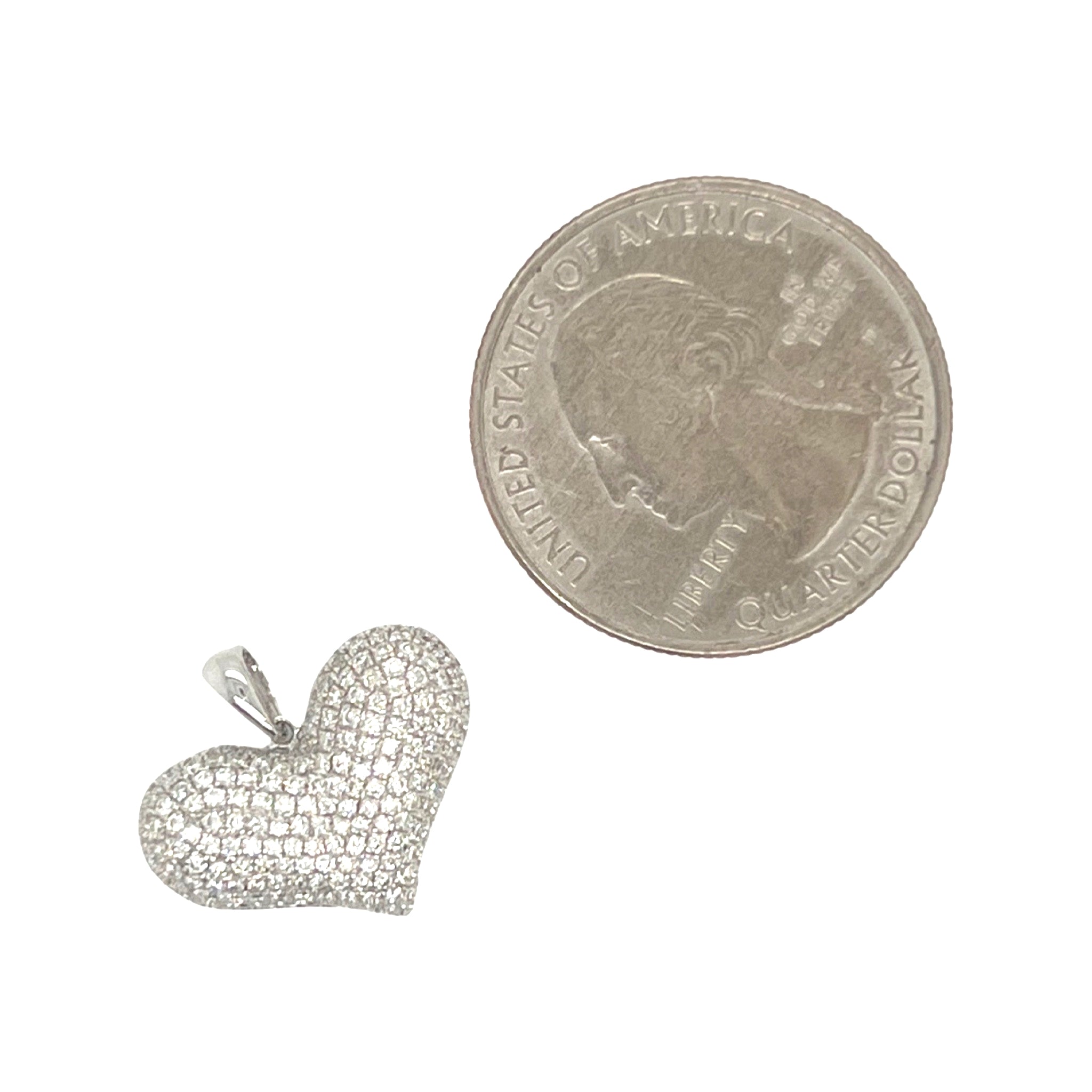 14K White Gold Puffed Heart Diamond Pendant 0.71 CT 0.65"
