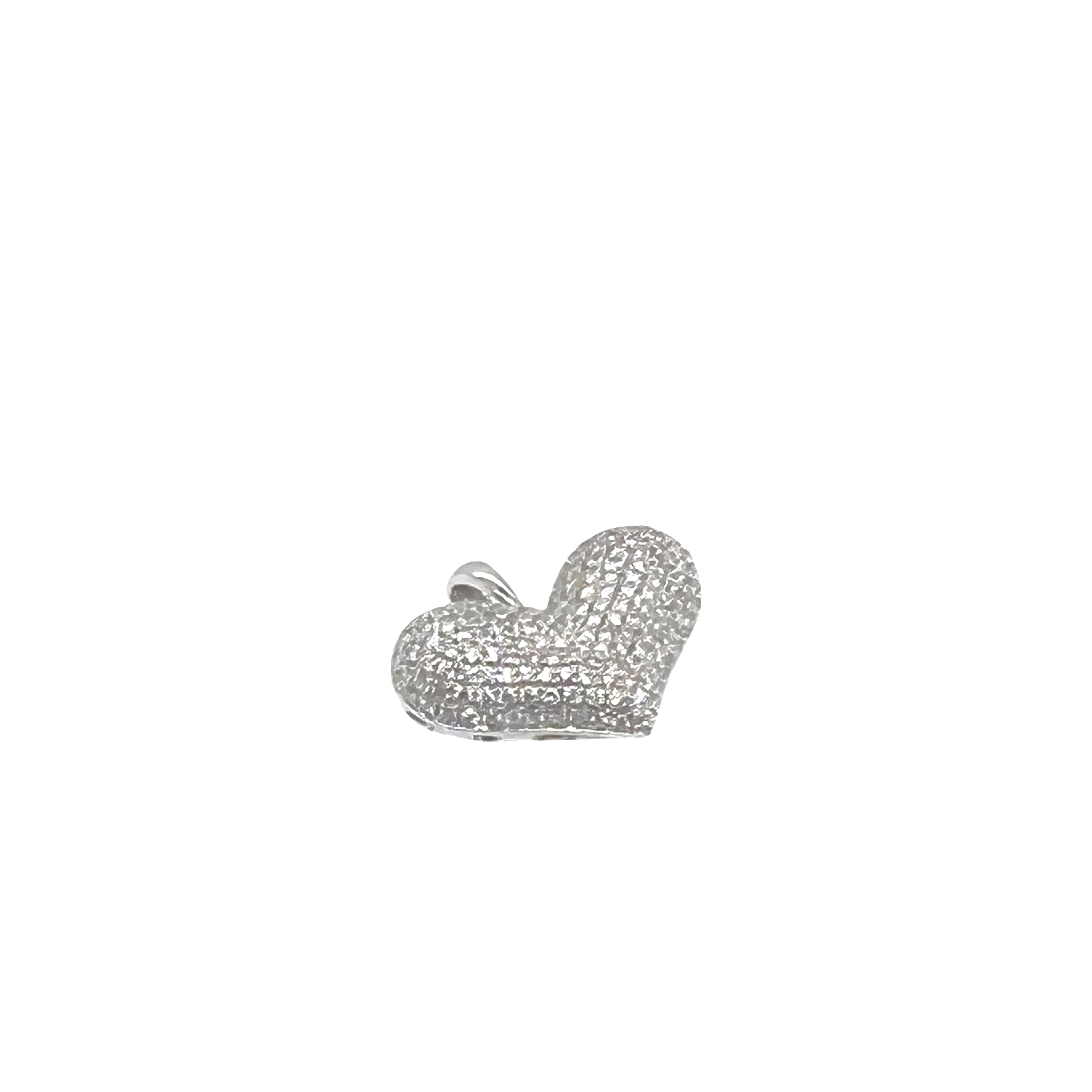 14K White Gold Puffed Heart Diamond Pendant 0.71 CT 0.65"