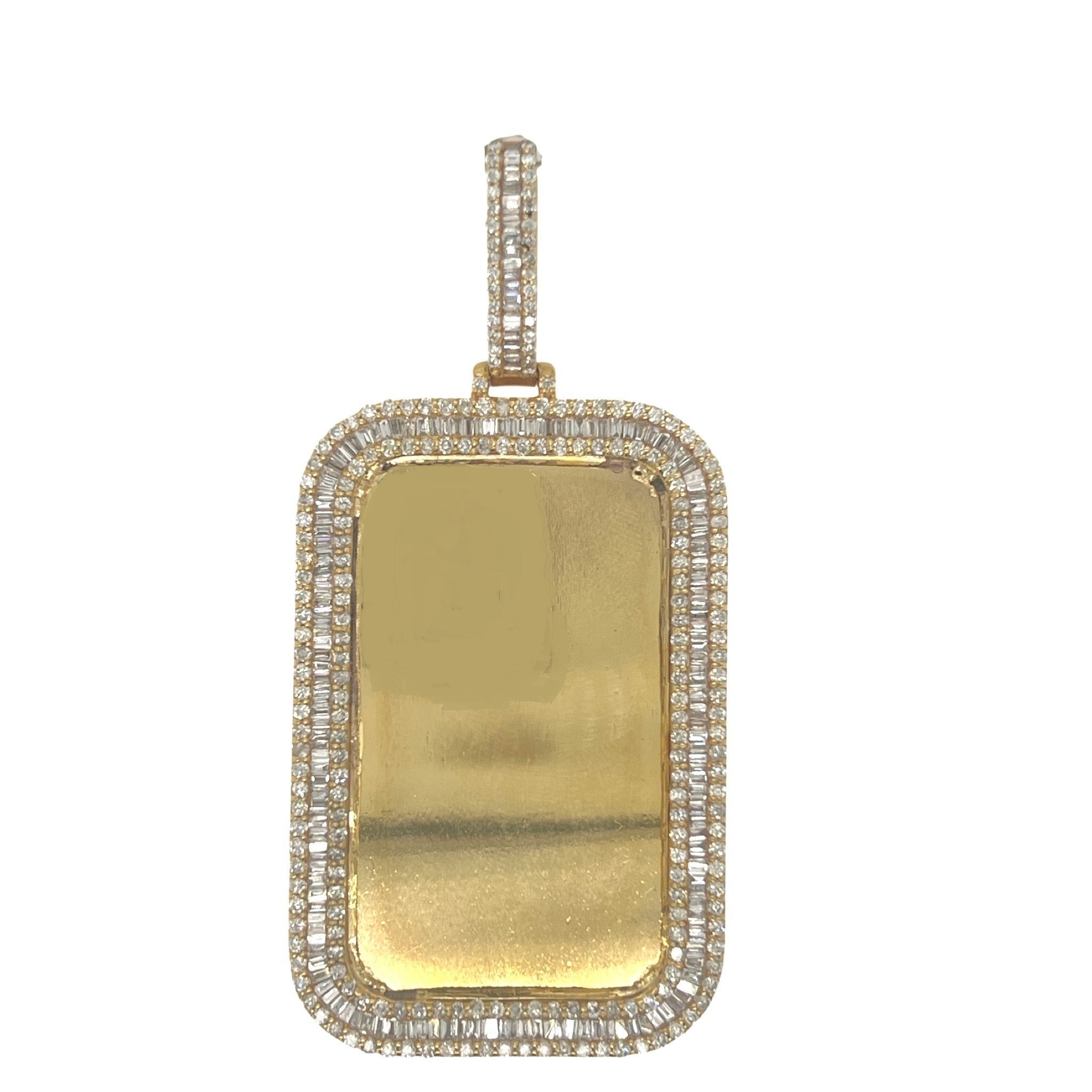 10K Yellow Gold Memory Frame Baguette Diamond Pendant 3.19 CT 2.7"
